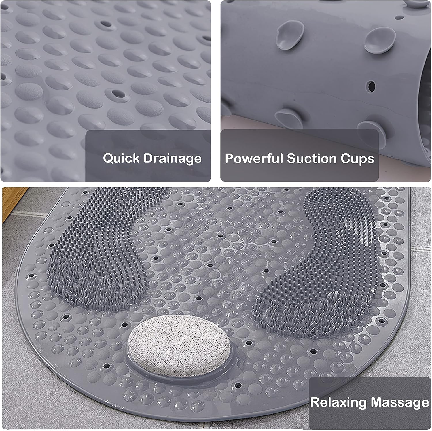 Shower Mat Foot Scrubber, Non-slip Bath Mat for Tub with Suction Cups, Shower Floor Bath Tub Mat with Feet Scrub Stone, 32 X 16 inch