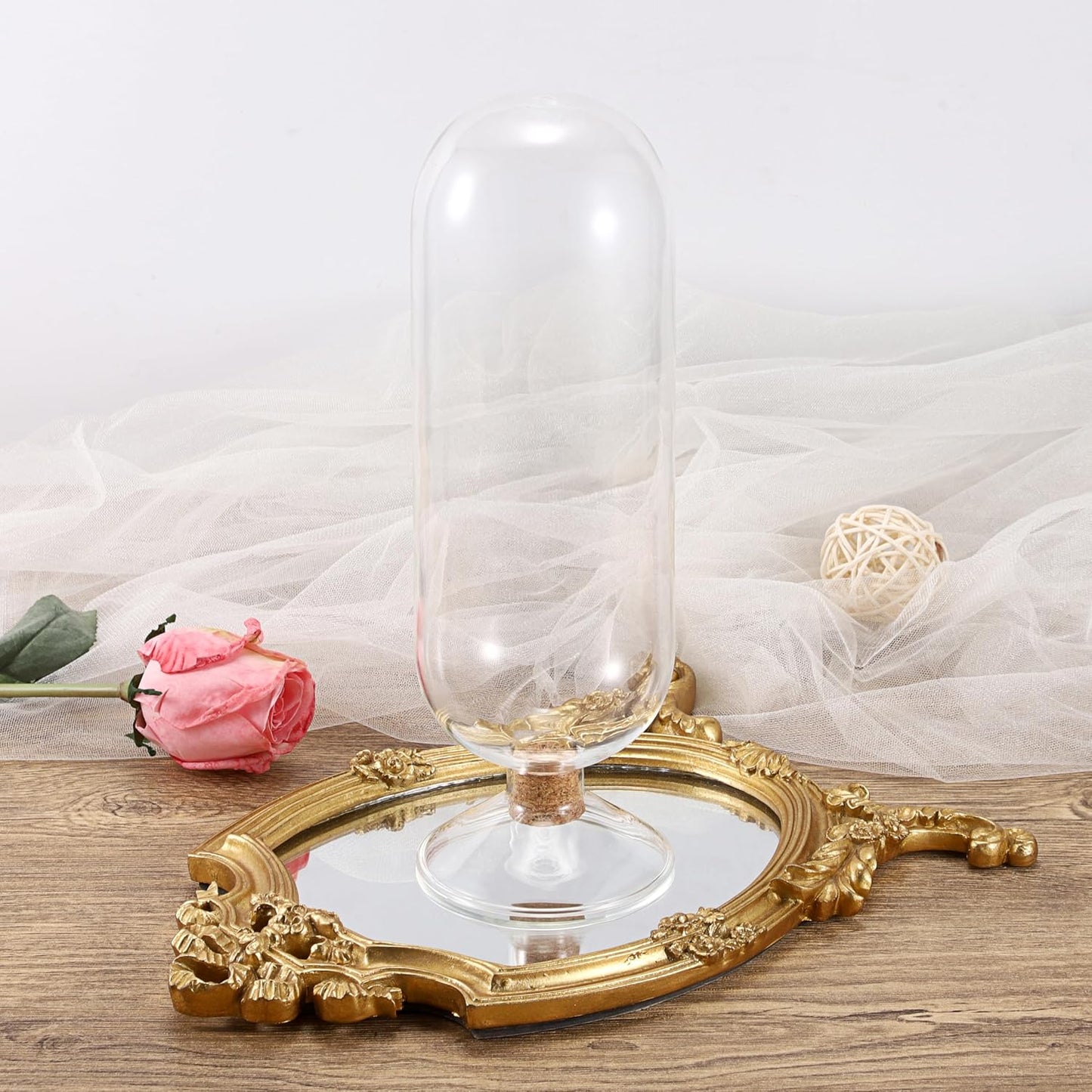 OwnMy 8 Inch Glass Match Cloche Decorative Glass Match Holder Jar with Cork Stopper, Clear Glass Matches Box Matchstick Holder Organizer for Home Bathroom Fireplace Candle Use (NOT Includes Matches)