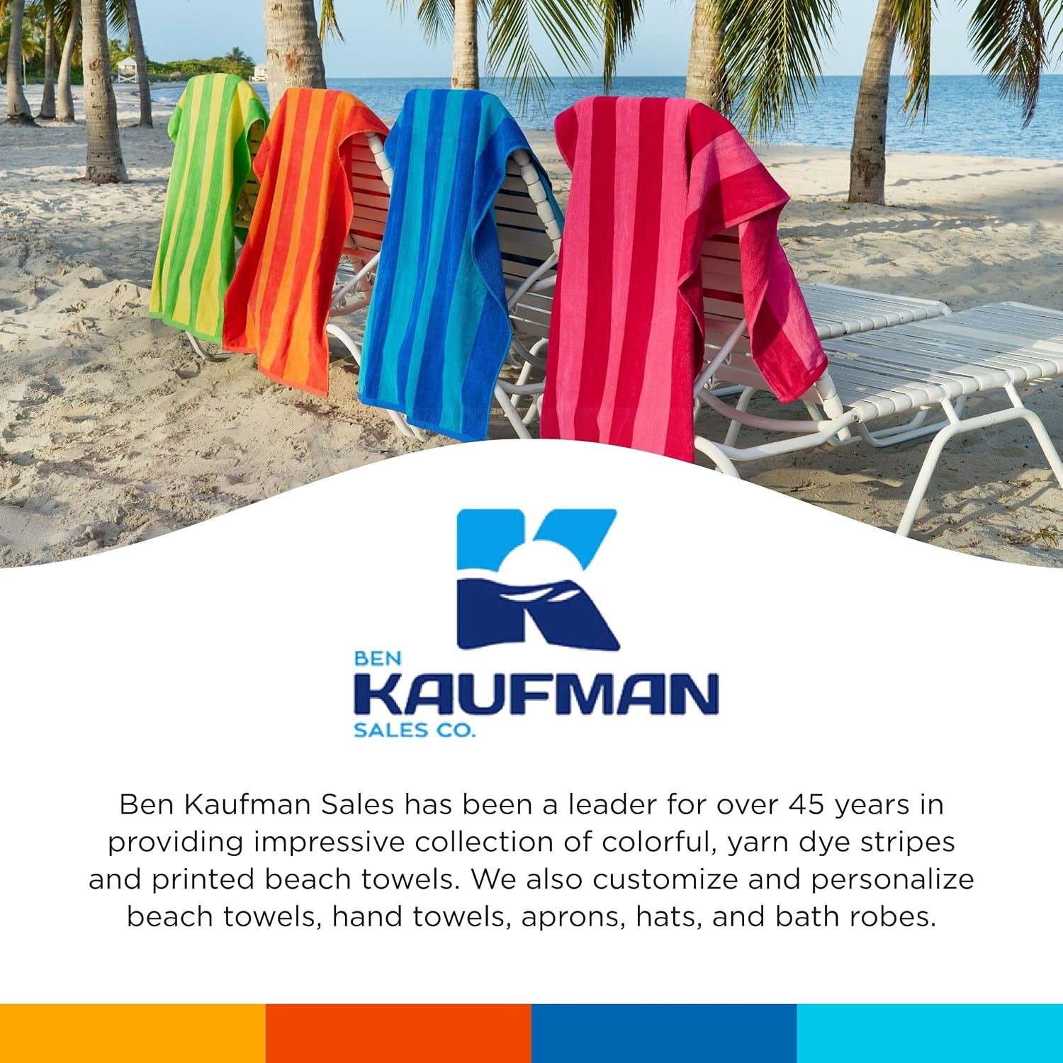 Kaufman - Soft Oversized Beach Towels in Bulk | 29" x 58" Velour Striped Towel | Absorbent, Quick-Drying | 100% Cotton Thick Towels (4 Pack)