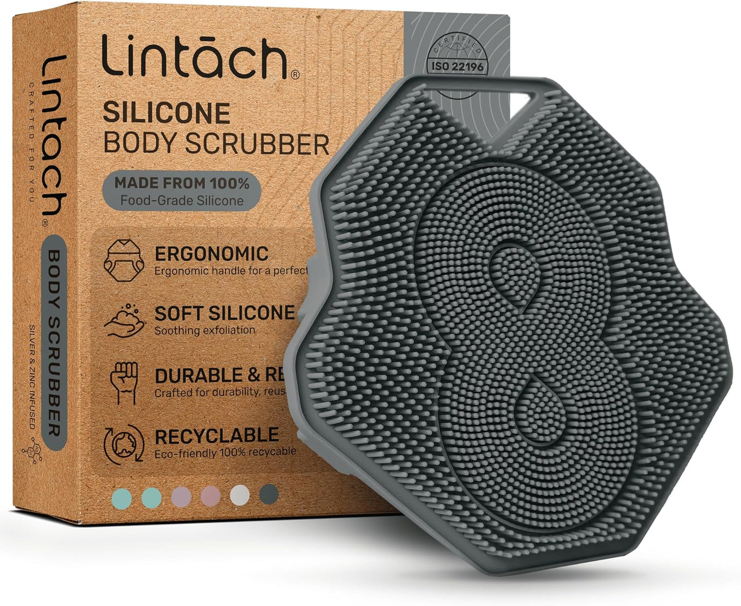 Silicone Shower Scrubber for Body – Exfoliating Loofah Alternative, Zinc & Silver-Infused, Hygienic & Gentle for Sensitive Skin, Durable & Long-Lasting Body Scrubber for Men - Gray