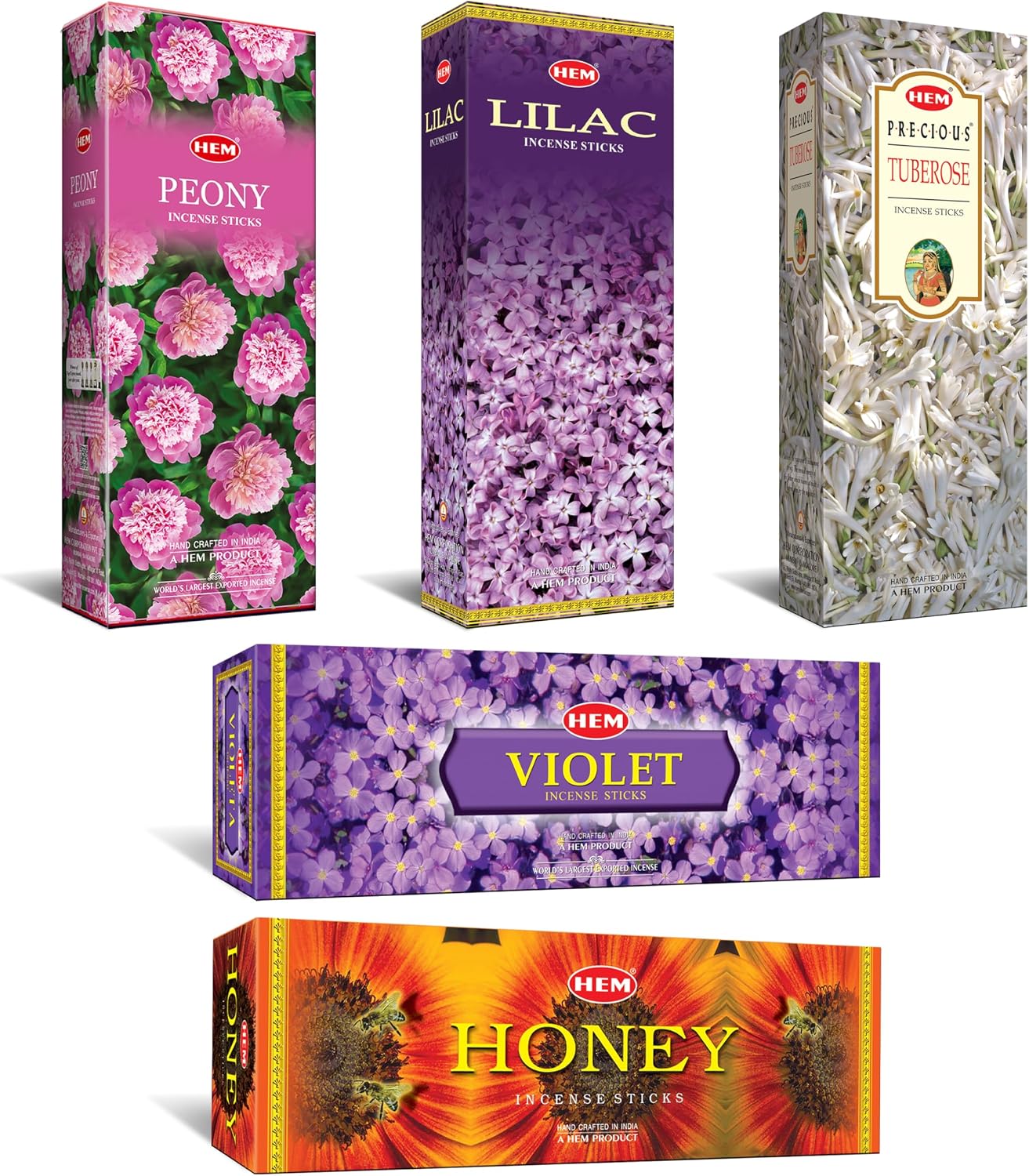 Hem Assorted Incense Sticks | Natural Fragrance | Positive Energy & Spiritual Wellness | Multiple Scents | Pack of 6 (Peony, Honey, Lilac, Violet, Tuberose, Lavender)