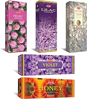 Hem Assorted Incense Sticks | Natural Fragrance | Positive Energy & Spiritual Wellness | Multiple Scents | Pack of 6 (Peony, Honey, Lilac, Violet, Tuberose, Lavender)