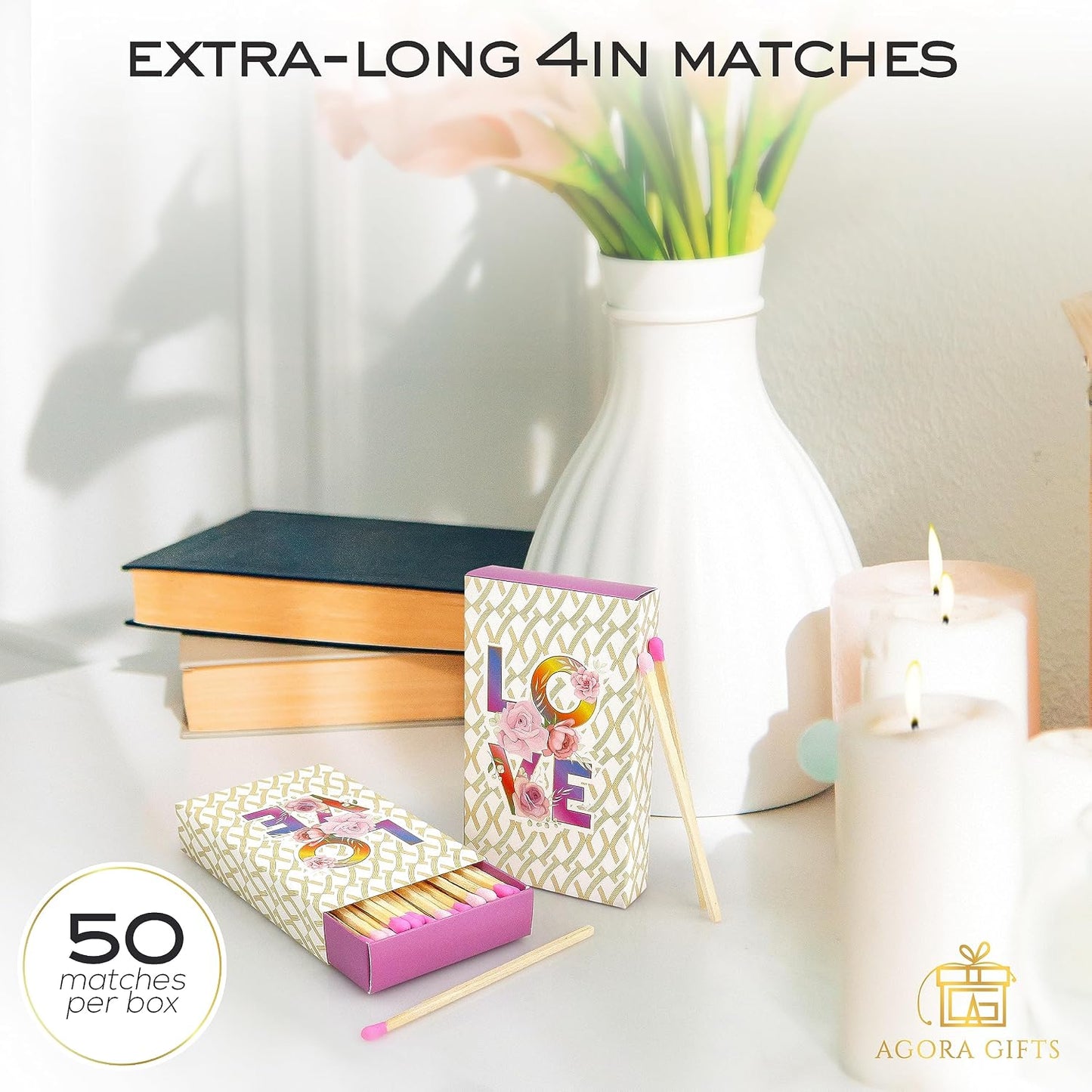 Love Design Matches Box Contains 50 Wooden Matchsticks 4" Length