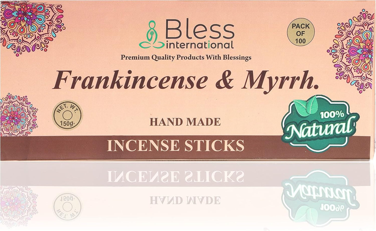 Bless-Frankincense-and-Myrrh 100%-Natural-Handmade-Hand-Dipped-Incense-Sticks Organic-Chemicals-Charcoal-Free Purification-Relaxation-Positivity-Yoga-Meditation Best-Woods-Scent (100 Sticks (5.25 OZ))