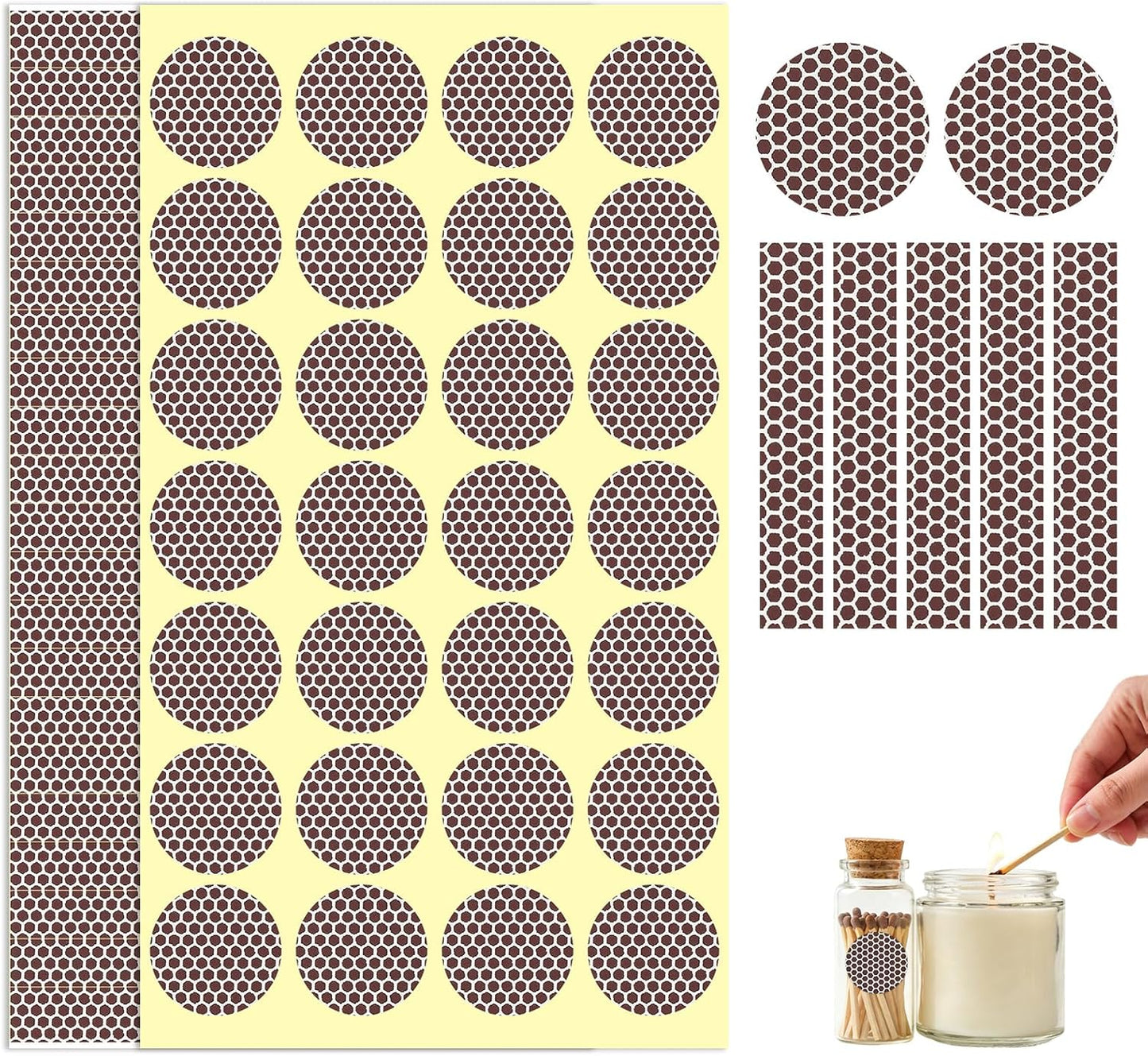 60 Pcs Match Striker Stickers, Match Striker Paper with Adhesive, Honeycomb Textured Surface for Instant Ignition, Multi-Surface Adhesion for Matchbox Replacement, Camping & DIY Crafts