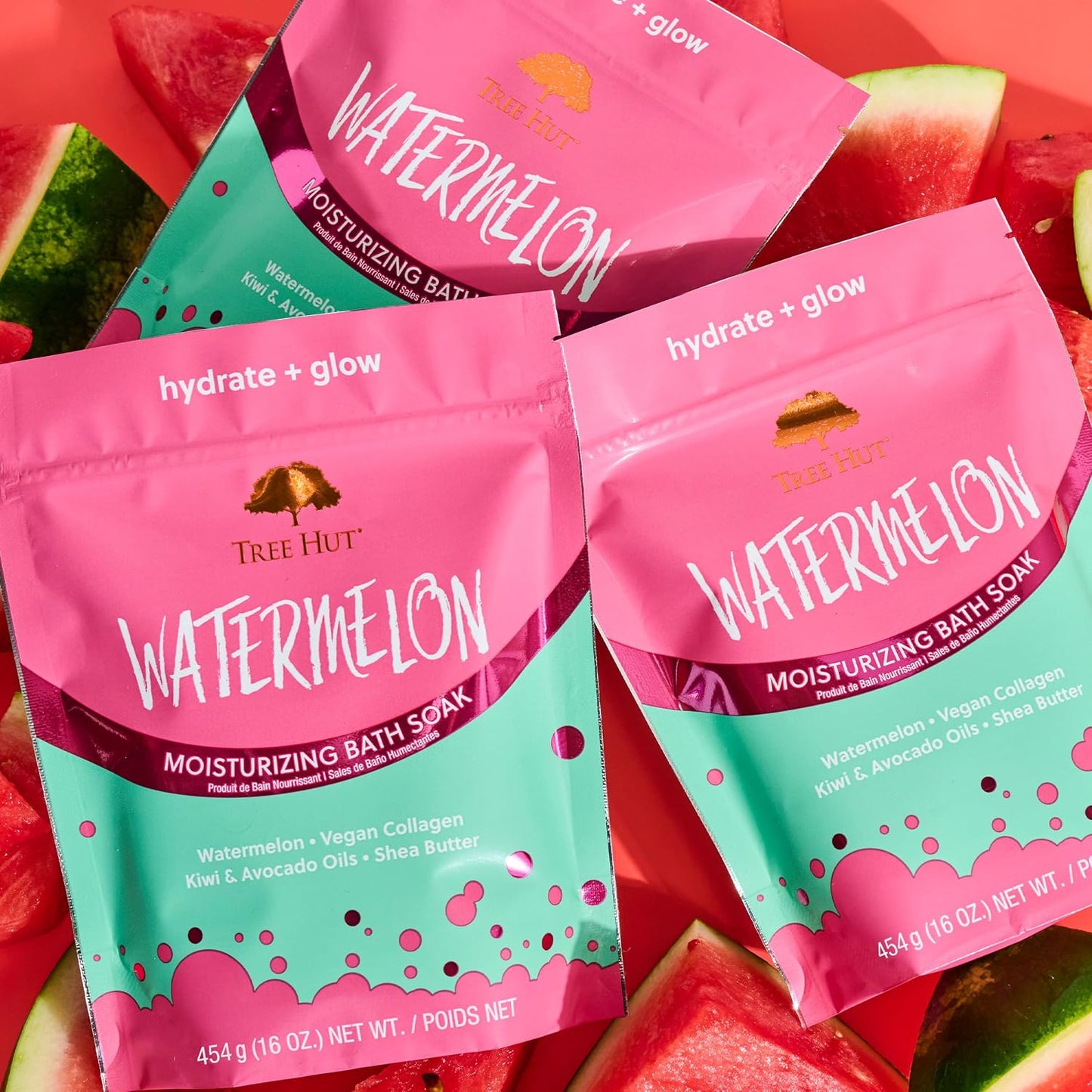 Tree Hut Watermelon Moisturizing Bath Soak, Bath Salt with Shea Butter, Vegan Collagen, Kiwi & Avicado Oils, 16 Oz
