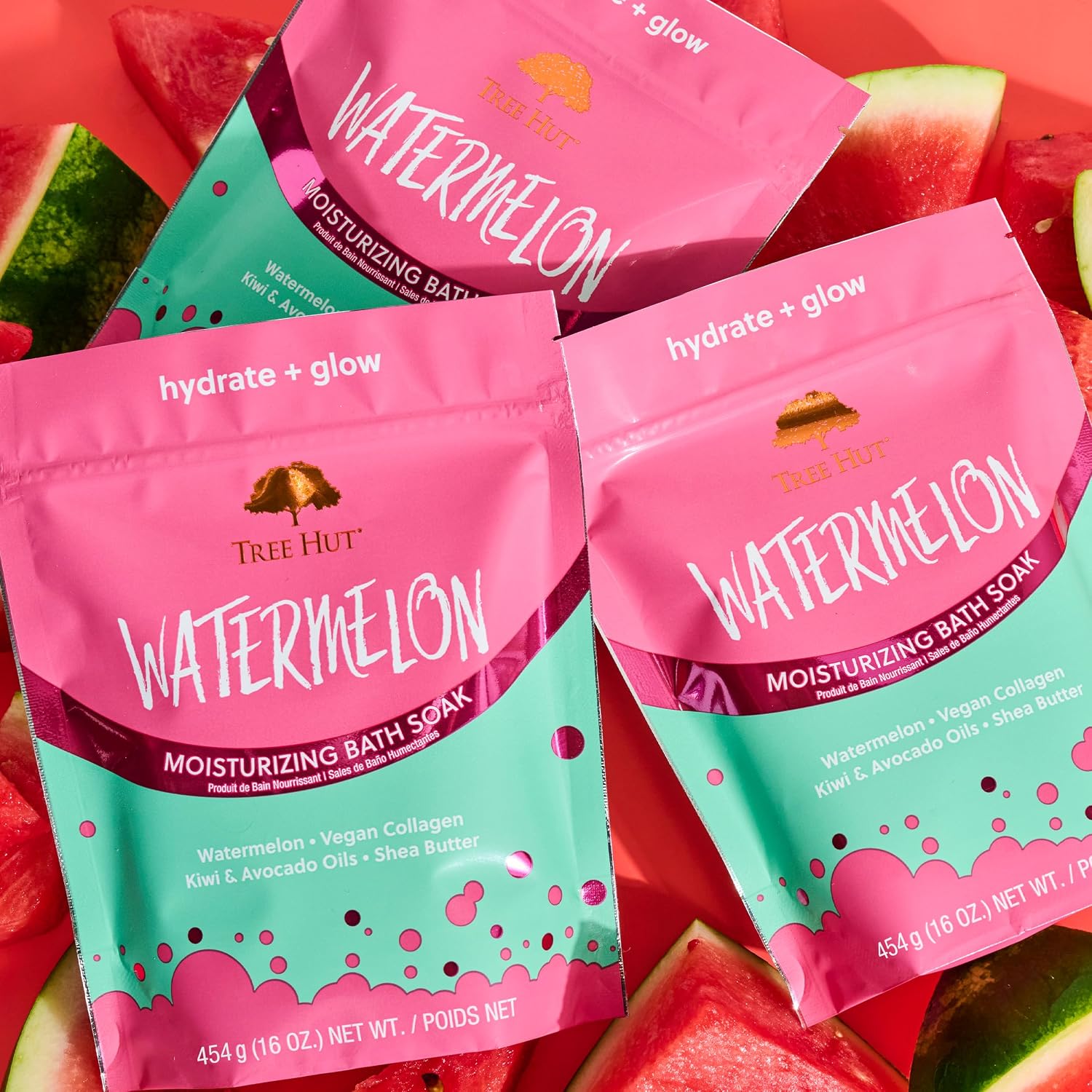 Tree Hut Watermelon Moisturizing Bath Soak, Bath Salt with Shea Butter, Vegan Collagen, Kiwi & Avicado Oils, 16 Oz