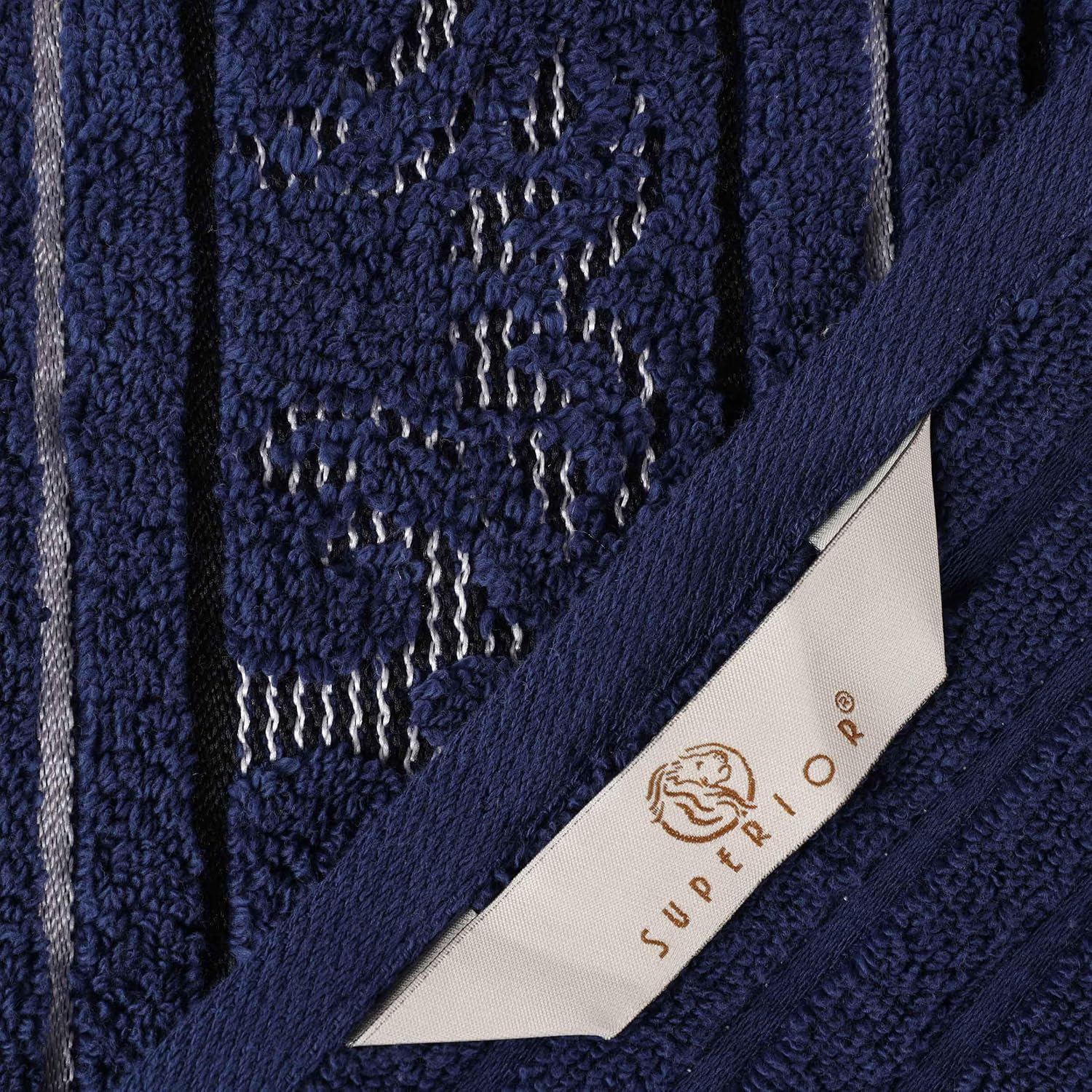 Superior Cotton 3 Piece Towel Set, Includes 1 Bath, 1 Hand, 1 Washcloth/Face Towel, Quick Dry, Home Essentials, Shower, Spa, Luxury Plush Soft Absorbent Towels, Zero Twist, Jacquard Floral, Navy Blue