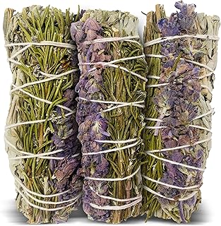 Sage Smudge Kit for Cleansing Negative Energy, Home and Creating The Energy of Happiness Rosemary & Lavender Sage Smudge Sticks with White Sage Pack of 3