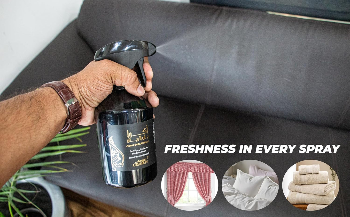 Aqua Bab Al Rayan & Linen Mist – Long-Lasting Alcohol-Free Air Freshener for Home, Upholstery, Carpets, Bed Linen & Clothes – 17 fl oz / 500ml