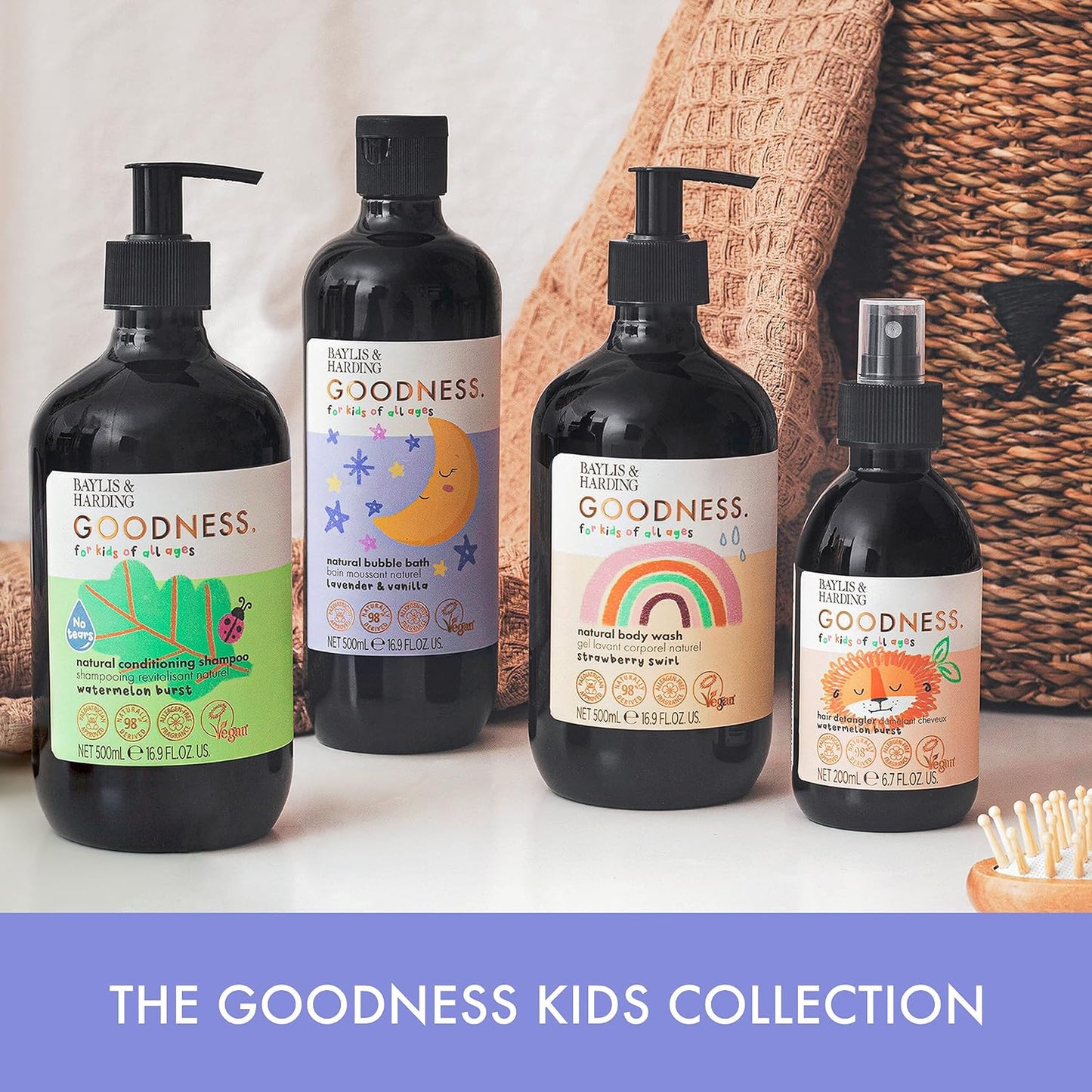 Baylis & Harding Goodness Kids Lavender & Vanilla Natural Bubble Bath 16.9 fl. oz (Pack of 3) - Biodegradable Formula - Vegan Friendly