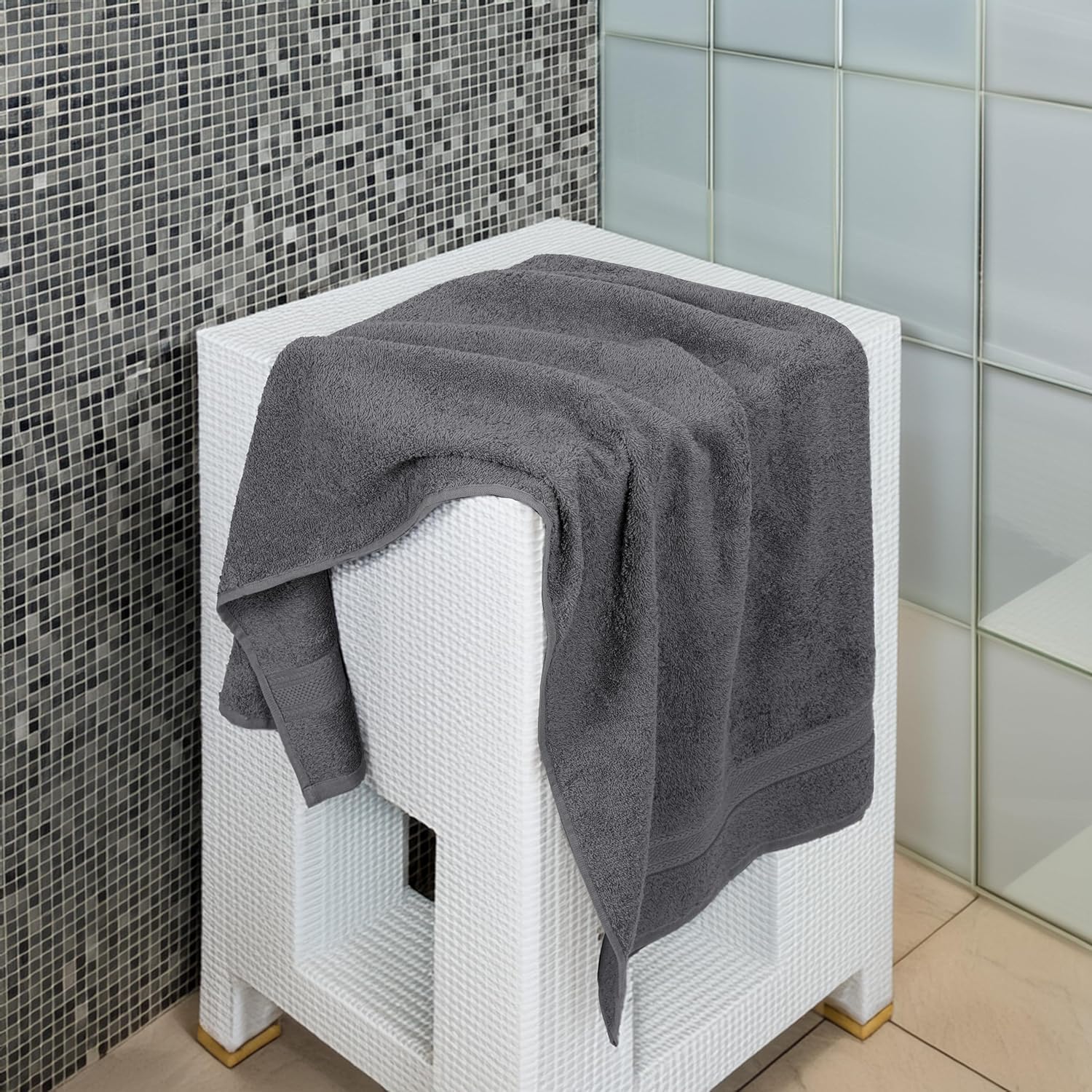 Medium Size Bath Towels Set of 6 – 100% Cotton Terry – 24" x 48" – Quick Dry, Soft & Highly Absorbent – Grey Towels for Bathroom, Gym, Spa, Pool & Daily Use