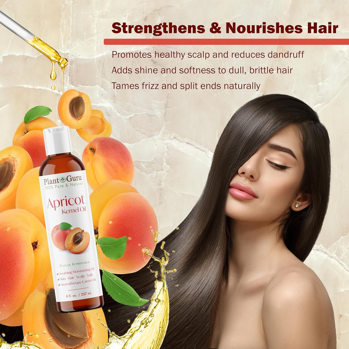 Apricot Kernel Oil 8 fl. oz. Cold Pressed 100% Pure Natural Carrier - Skin, Face, Body And Hair Growth Moisturizer. Great For DIY Cream, Lotions and Lip balm.