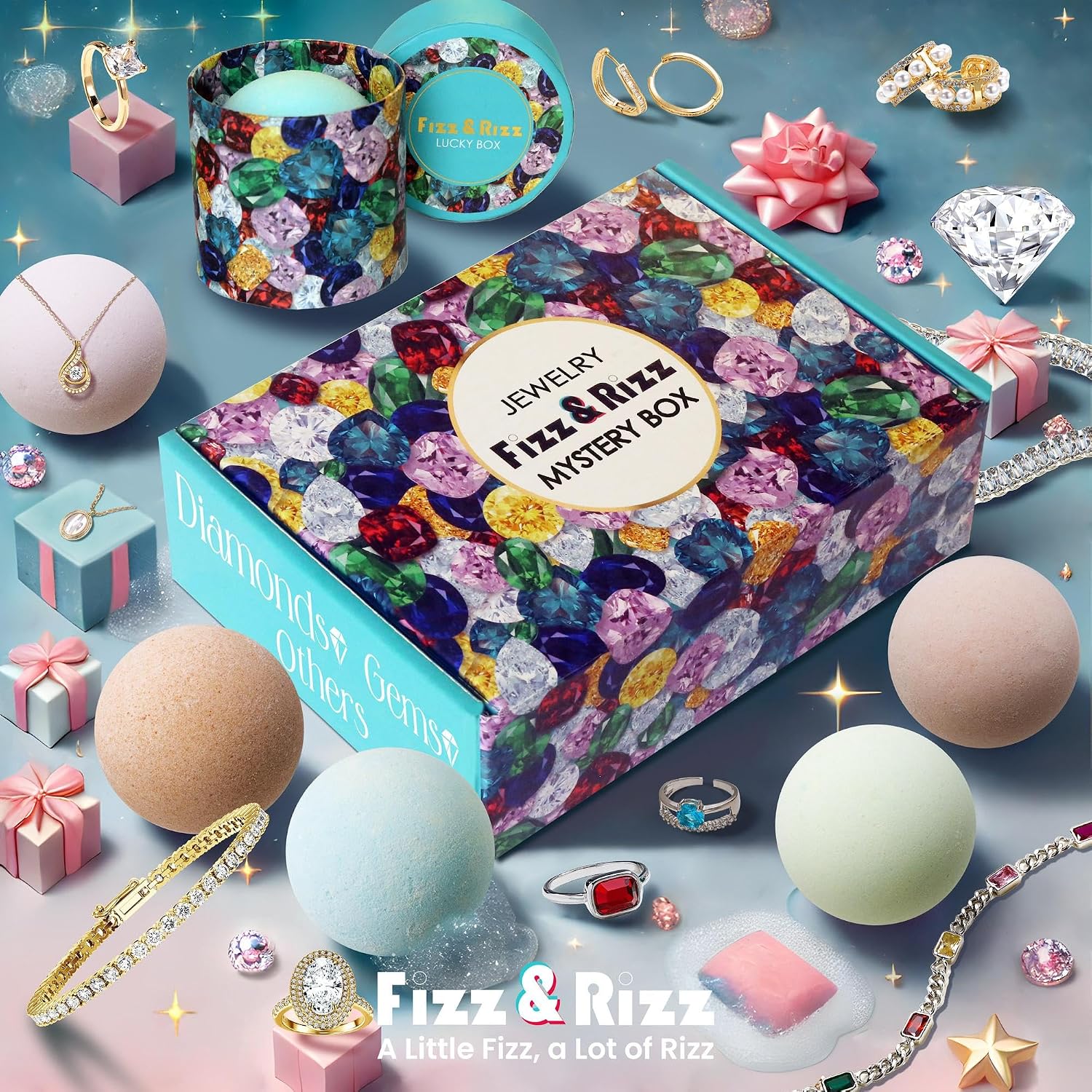 Jewelry Mystery Bath Bomb:Surprise Rings,Necklaces, Earrings,Bracelets and Chance to Reveal High-Value Jewelry 1 Piece Bath Bomb Perfect Gifts for Various Occasions