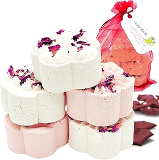 LOVE POTION #MINE Melting Shower Bombs w/Rose Petals (5PK) - Ylang Ylang, Jasmine, Vanilla Romance Essential Oil Blend – Christmas Gifts for Women – Self Care and Relaxation – Stress Relief