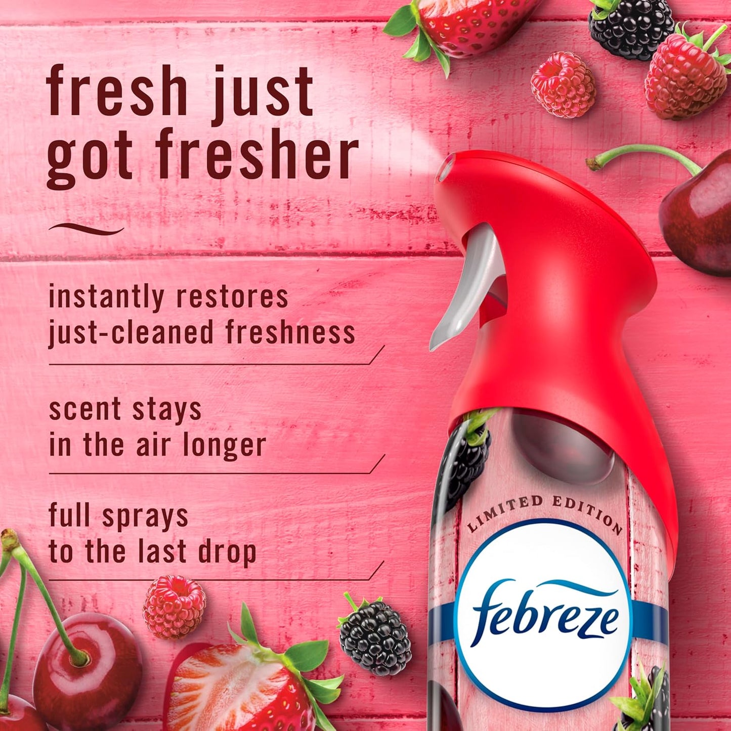 Febreze Air Mist, Air Freshener Spray, Odor Fighting Room Spray, Deodorizer for Home Bathroom Kitchen Office Apartment Dorm Room Classroom, Cherries & Berries Scent, 8.1oz (Pack of 3)