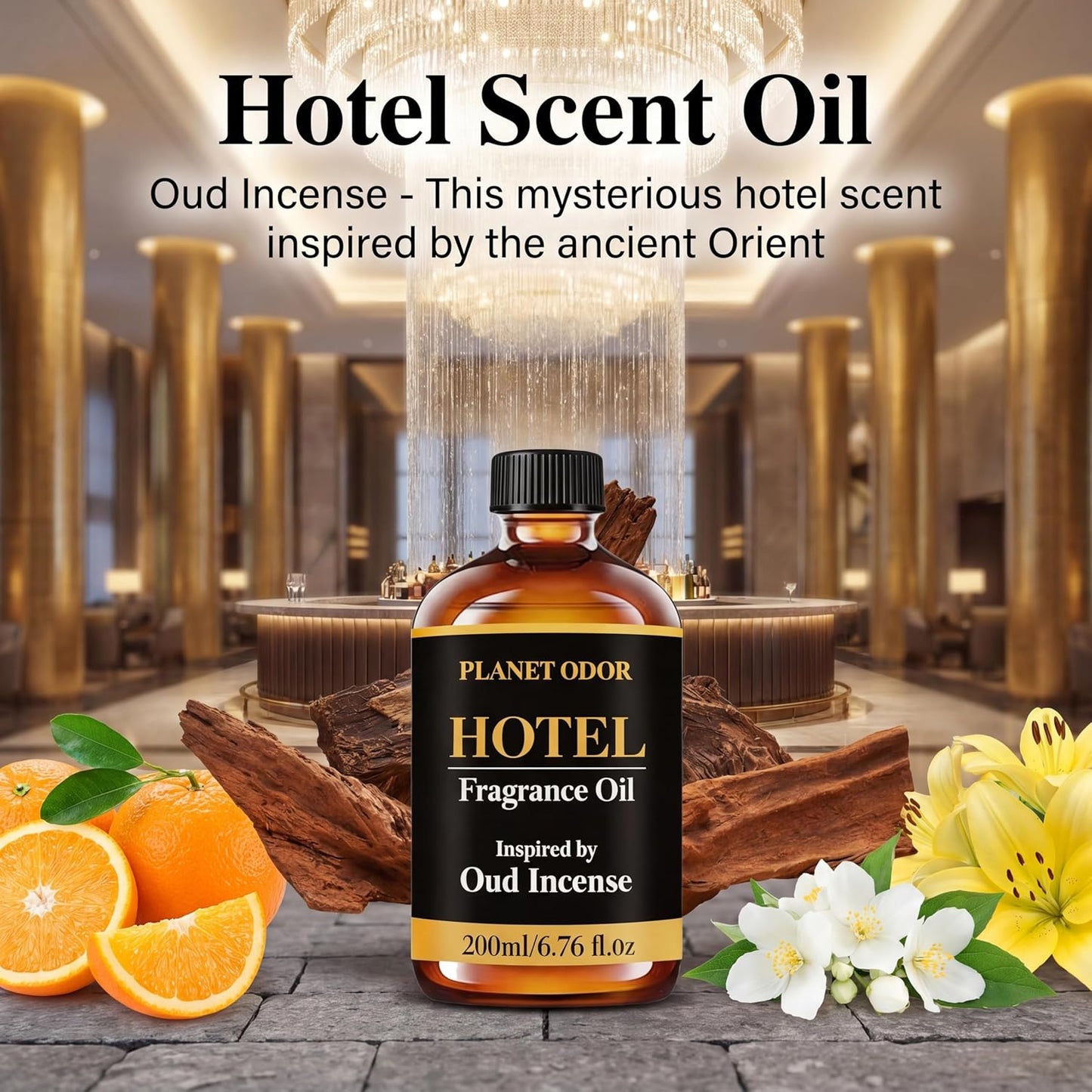 Oud & Ebony Diffuser Oil - Luxury Essential Oils for Diffuser Refill & Air Freshener Room Spray, Long-Lasting Natural Home Fragrance and Hotel Scent for Diffusers & HVAC Machines（(6.76 Fl Oz)