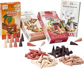 German Incense Cones Bundle Christmas Markets- 4 mostloved Smells from Knox Räucherkerzen/Apotheker Hermann Zwetz. MaMeMi Gift-Set with DIY Mini Nativity Scene