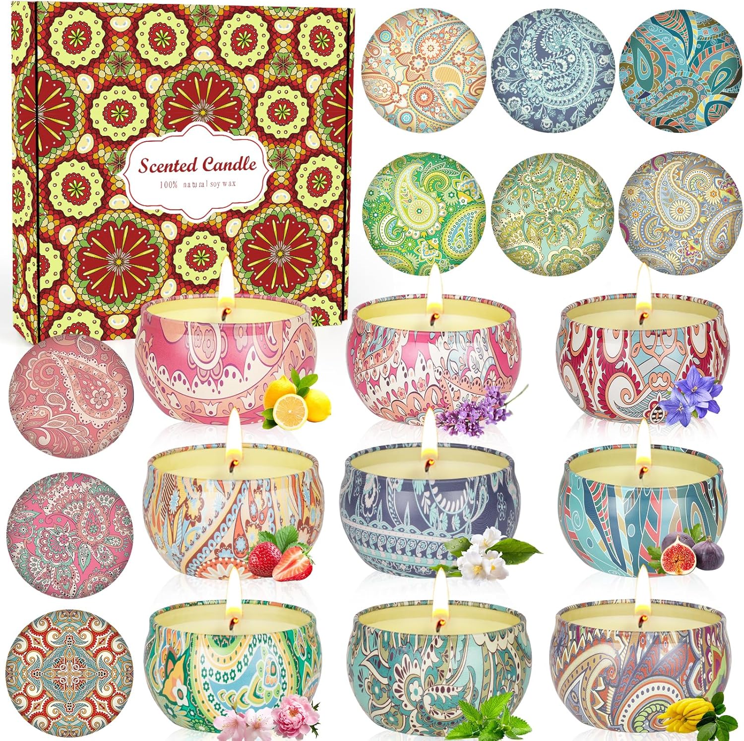 9 Pack 22.5oz in Total Scented Candles Gifts for Women,140-160 Hours Home Scented Candles,Aromatherapy Candle Gifts Set, Soy Wax Candles for Christmas Day, Birthday, Mothers Day, Valentine's Day