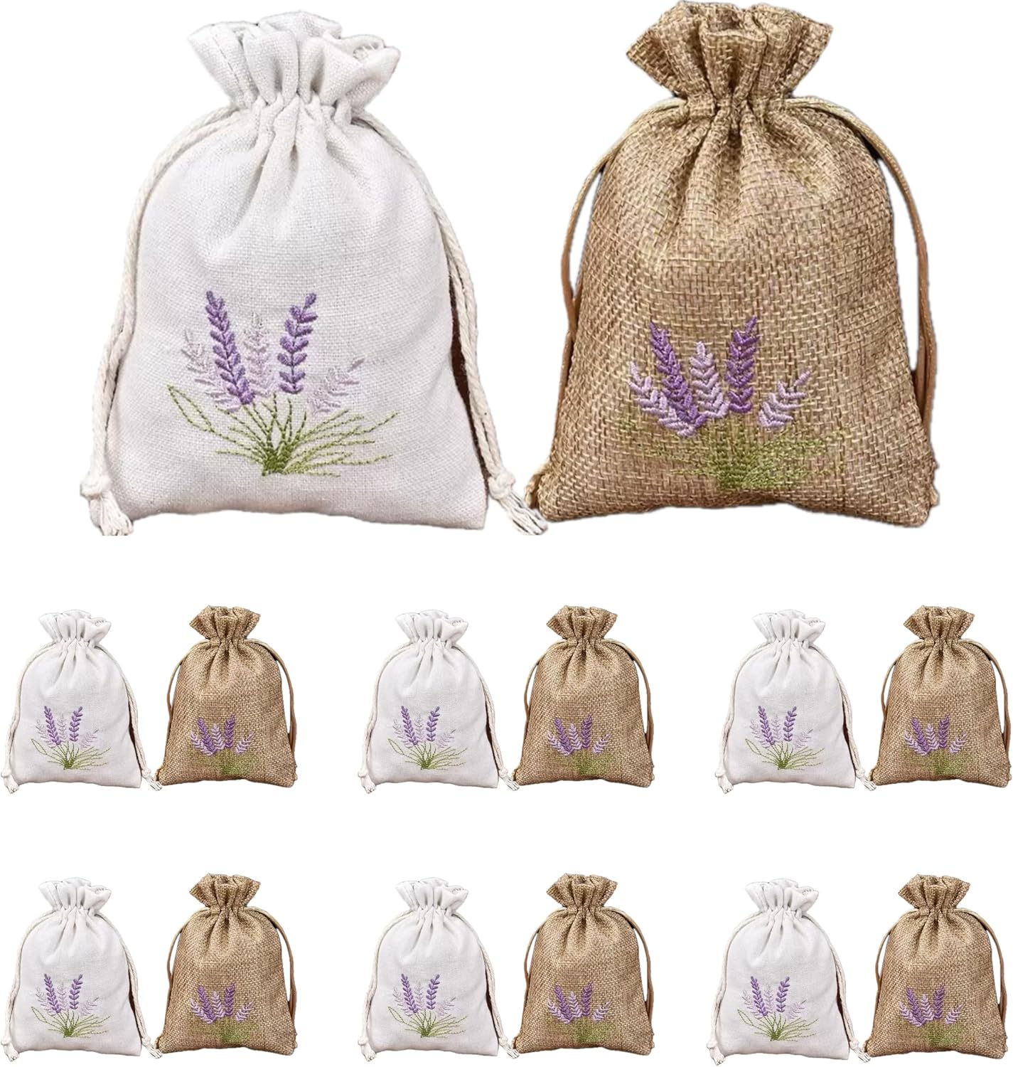 Natural Cotton Linen Scented Sachets (14 Pack) - Reusable Drawstring Pouches for Aromatherapy, Drawer Freshener, Closet Organizer & Stress Relief