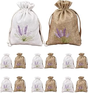 Natural Cotton Linen Scented Sachets (14 Pack) - Reusable Drawstring Pouches for Aromatherapy, Drawer Freshener, Closet Organizer & Stress Relief