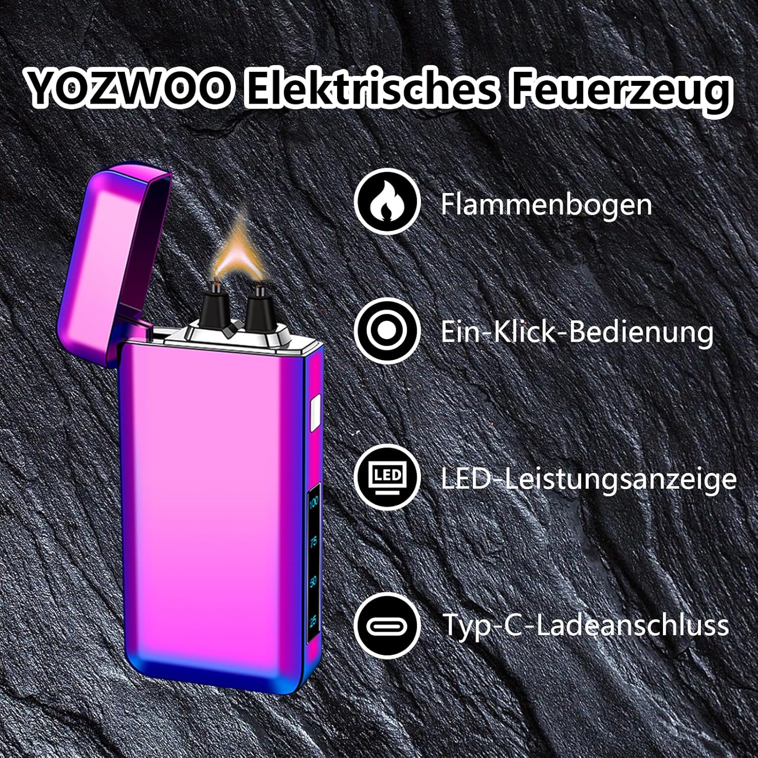 YOZWOO Electric Lighter Type-C Rechargeable Lighters Plasma Lighter High Power Flame Arc Lighters Windproof Electronic Lightre with Smart Chip for Candles, Incense with High-Grade Gift Box(Ice Colour)