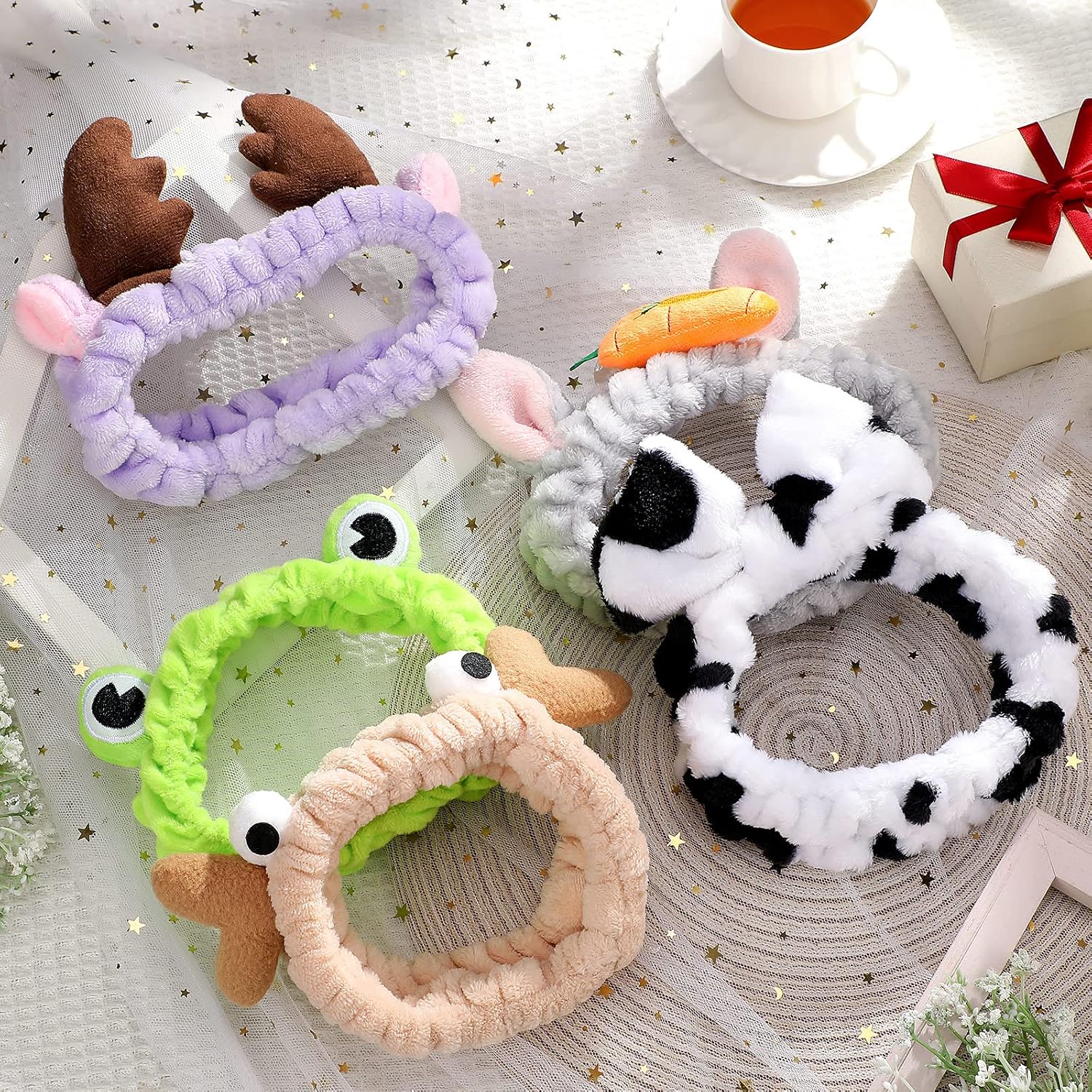 Jutom 6 Pcs Animal Headbands Bulk Cute Ear Skincare Headband for Women Lovely Hair Band for Washing Makeup Face Gift Elastic Cosmetic Head Wrap, 6 Styles
