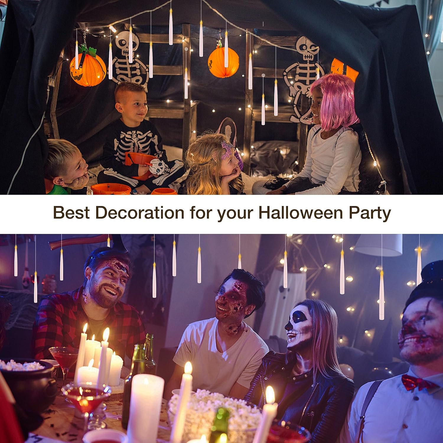 Halloween Decorations, Floating Candles with Wand, Magic Hanging Candles Flickering Warm Light Flameless LED Taper Candle with Wand Remote, Battery Operated Window Candles for Holiday Decor (12 Pack)