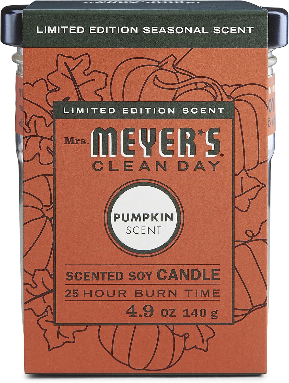 MRS. MEYER'S CLEAN DAY Soy Aromatherapy Candle, 25 Hour Burn Time, Made with Soy Wax and Essential Oils, Pumpkin, 4.9 oz