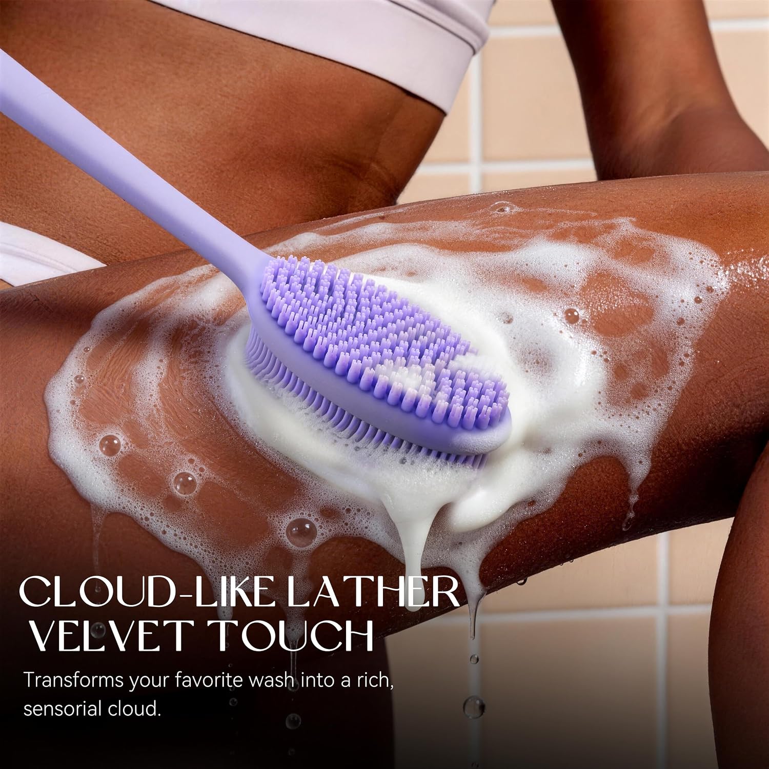 CORATED Silicone Back Scrubber for Shower, Exfoliating Body Scrubber with Long Handle, 2‑in‑1 Body Brush for Women & Men Daily Use, Loofah Alternative Bath Accessories