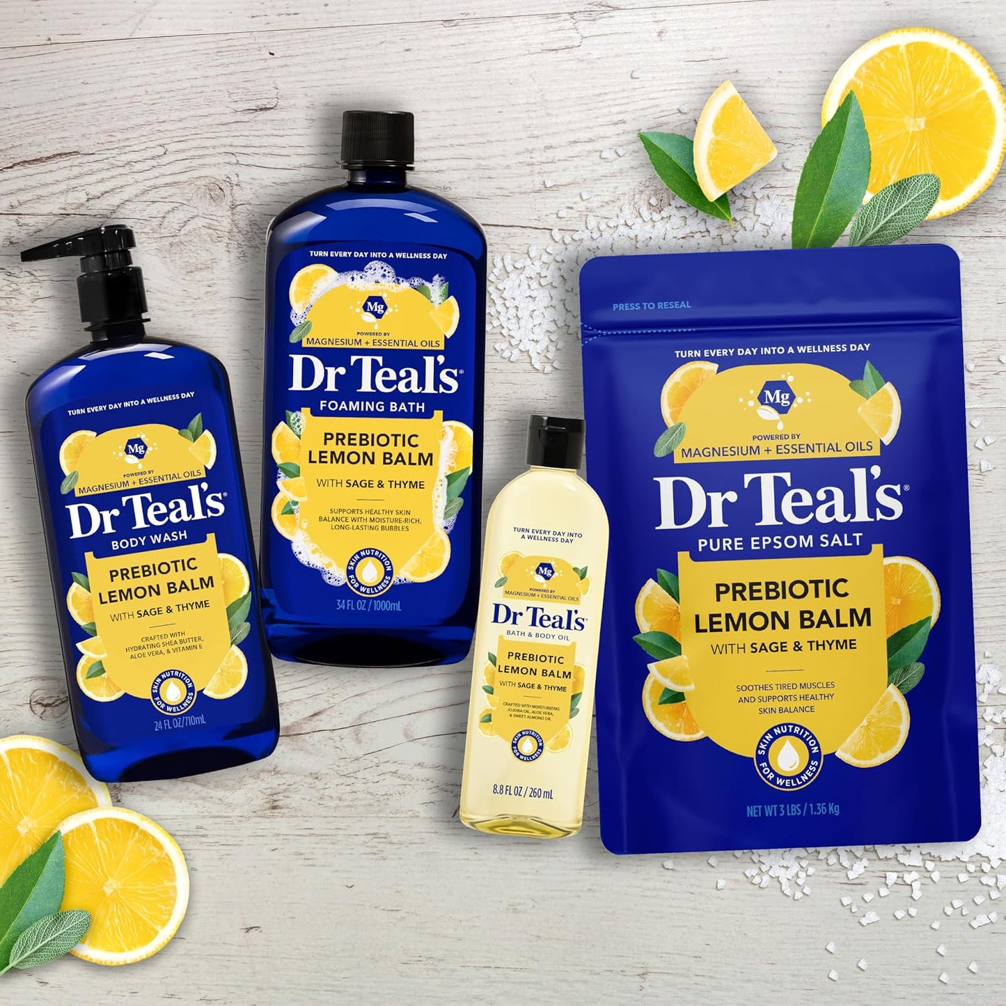 Dr Teal's Epsom Salt Magnesium Soak, Prebiotic Lemon Balm & Sage, 3 lbs