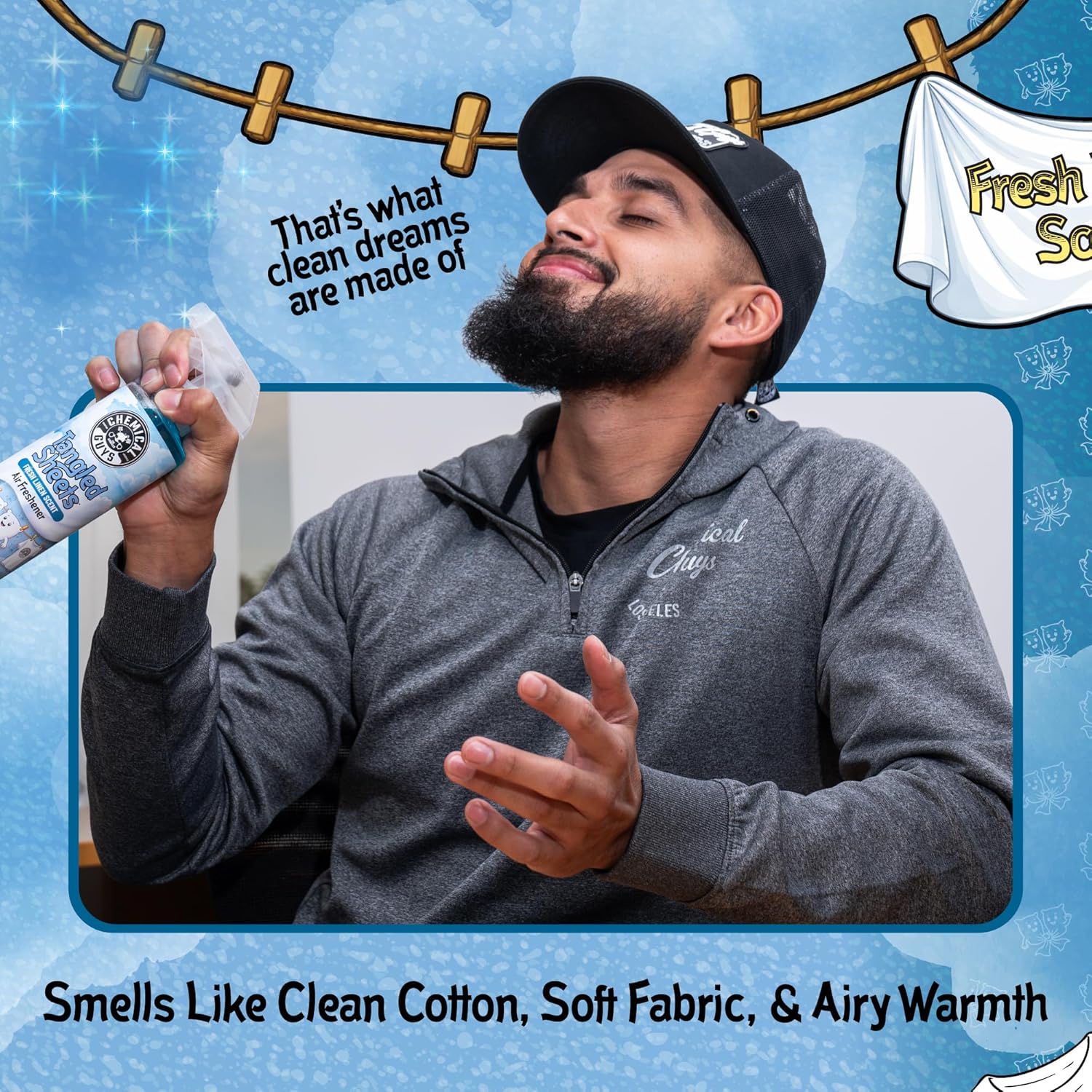 Chemical Guys Tangled Sheets Fresh Linen Scent Air Freshener Spray and Odor Eliminator, Clean Fabric Inspired Spray for Home, Office, Bathroom, Dorm, and Car Interior - 4 Fl Oz