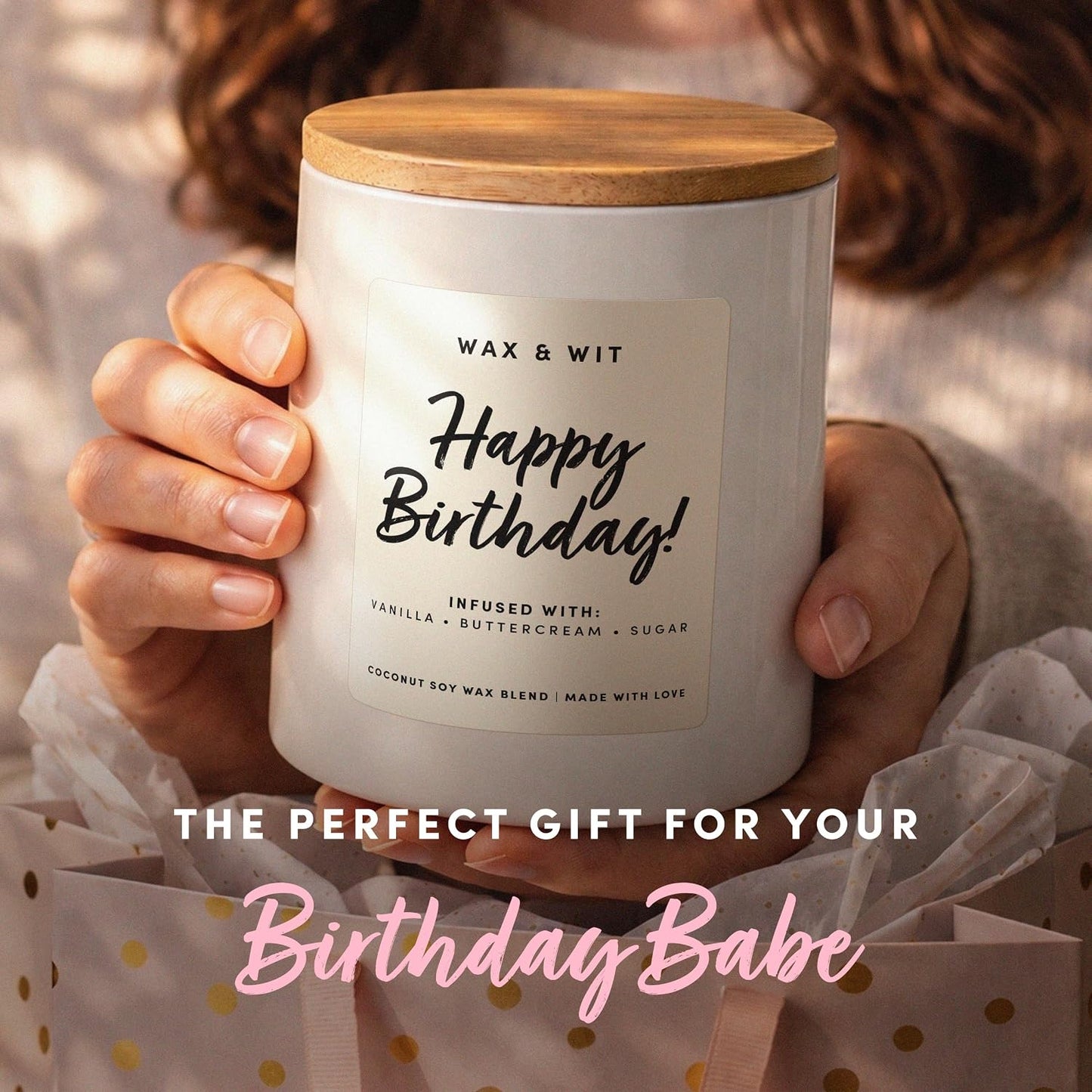 Wax & Wit Happy Birthday Candle for Women – Birthday Cake Scented 3-Wick, Vanilla Buttercream, Large 14.5 oz Coconut Soy Wax, 60+ Hour Burn, Unique Gift for Her, Best Friend