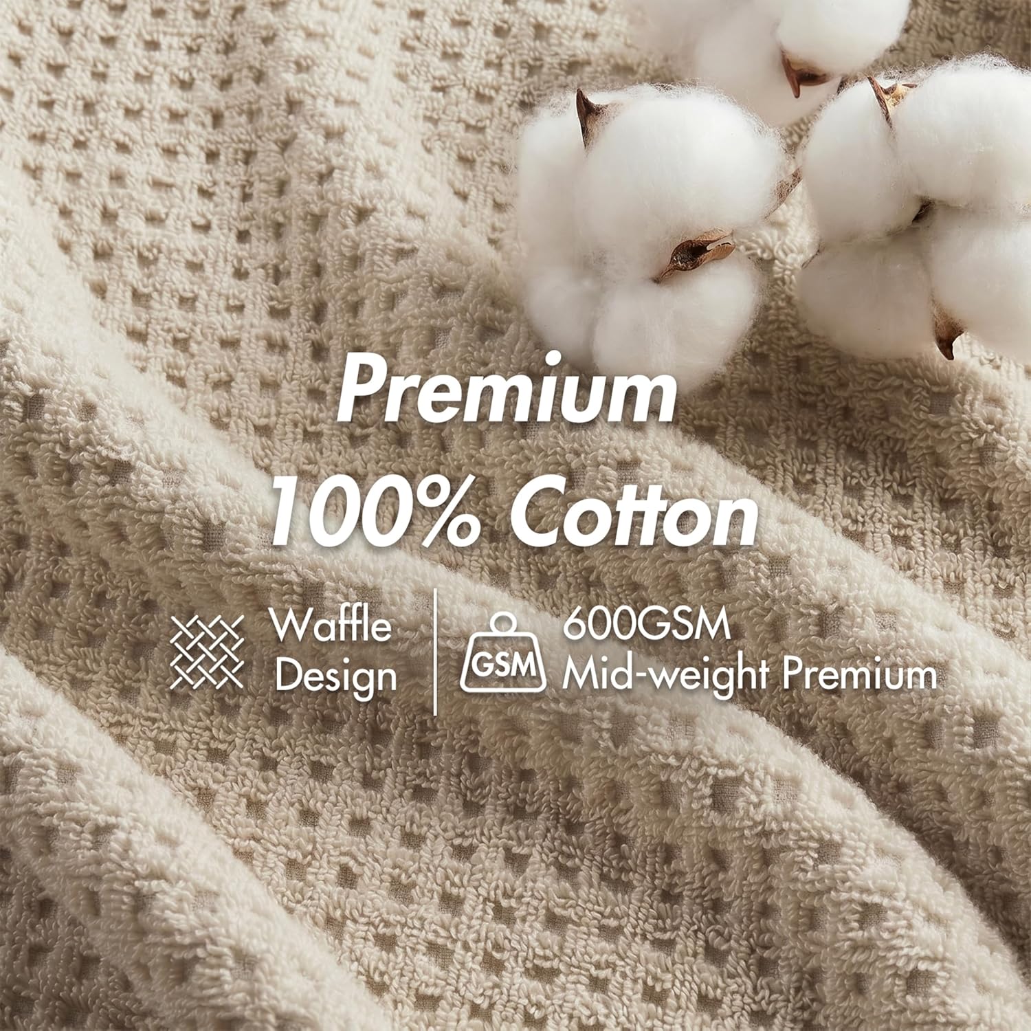 Madison Park Spa Waffle 100% Cotton Luxurious Towel Set, Premium Texture Waffle Weave, Highly Absorbent, Quick Dry, Hotel & Spa Quality Wash Clothes for Bathroom, Assorted Sizes, Natural 6 Piece