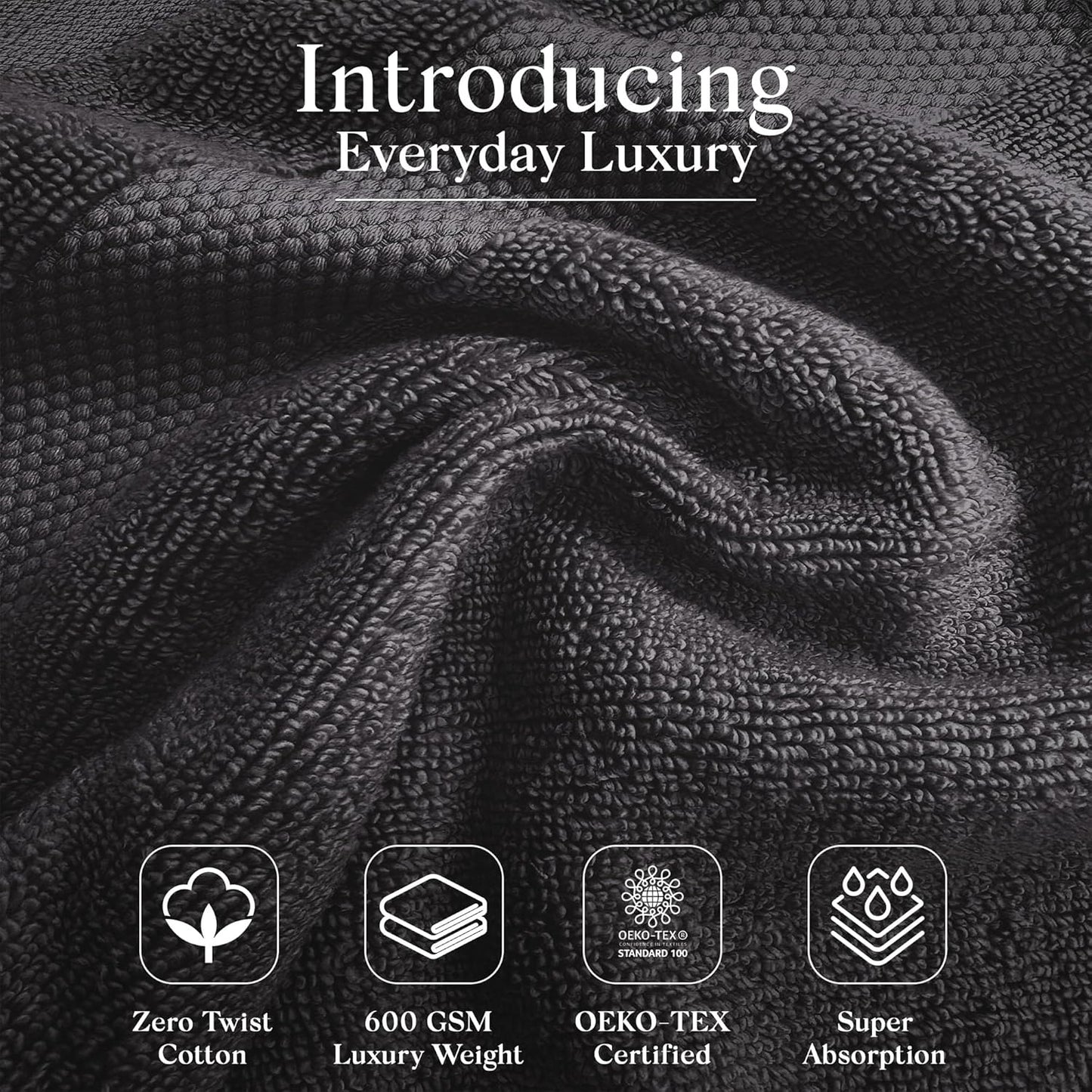 Premium Staple Cotton Bathroom Towel Set - Dark Gray 600 GSM 6-Piece Luxury Bath Towel Set 1 Stripe - 2 Bath Towels, 2 Hand Towels & 2 Washclothes Set - High Absorbent & Quick Dry for Gym, Spa, Hotel