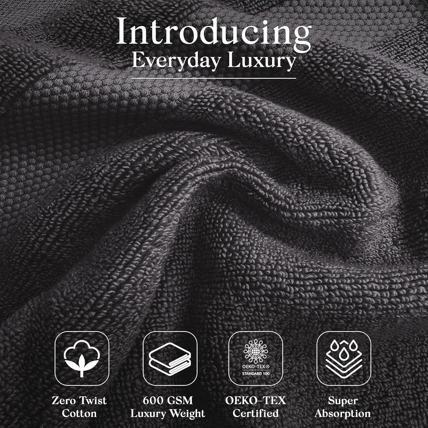 Premium Staple Cotton Bathroom Towel Set - Dark Gray 600 GSM 6-Piece Luxury Bath Towel Set 1 Stripe - 2 Bath Towels, 2 Hand Towels & 2 Washclothes Set - High Absorbent & Quick Dry for Gym, Spa, Hotel