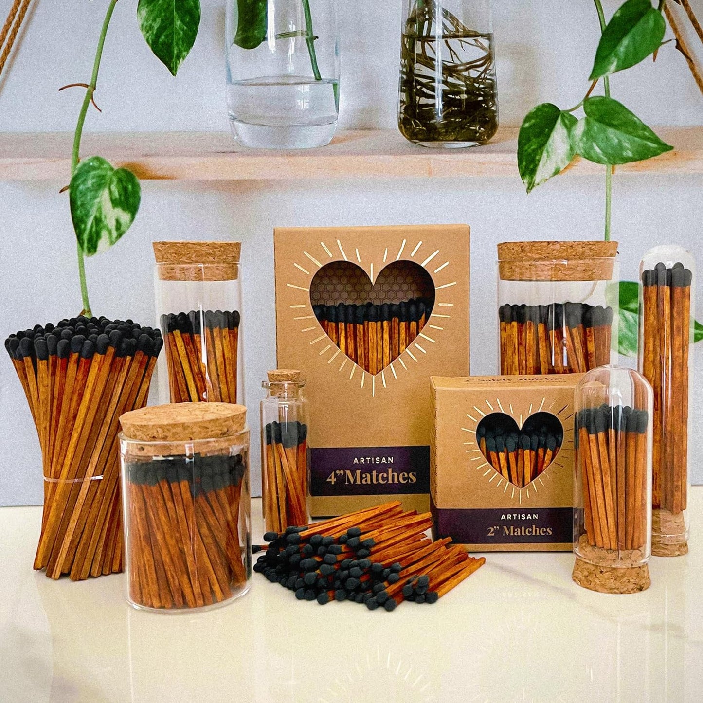 4" Brown Stick Black Tip Espresso Matches (100 Count, + Striking Stickers) | Decorative Unique & Fun for Your Home, Gifts, Accessories & Events | Premium Long Wood Safety Matches by Thankful Greetings