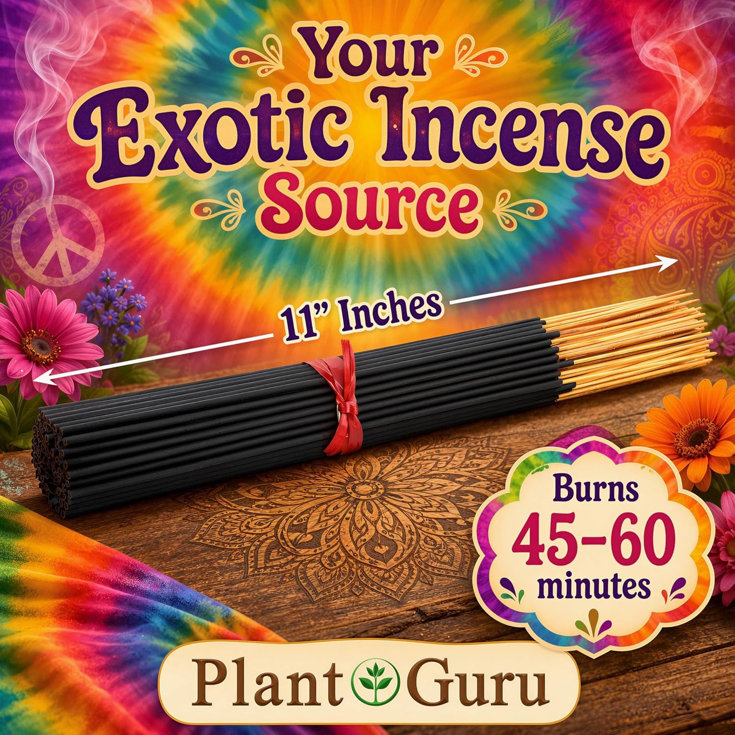 Pink Sugar Incense Sticks 11" - 1 Bundle 85 to 100 Sticks - Smooth and Clean Long Burn Time, 45 to 60 Minutes.