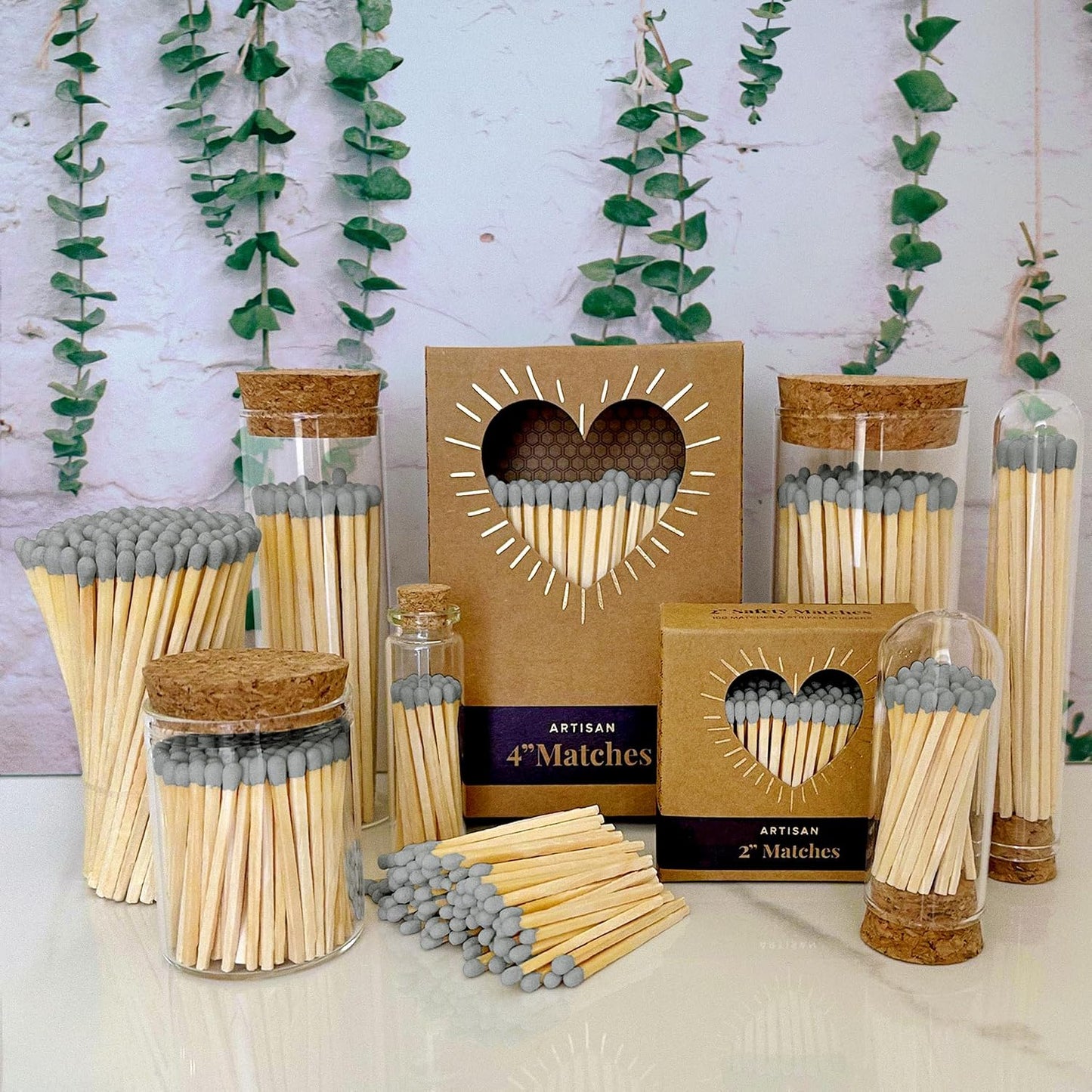 4" Gray Matches (200 Count, with Striking Stickers Included) | Decorative Unique & Fun for Your Home, Gifts, Accessories & Events | Premium Long Wood Safety Matches by Thankful Greetings
