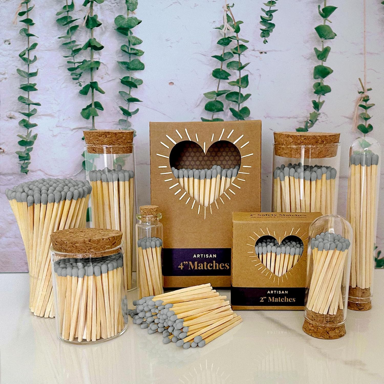 4" Gray Matches (200 Count, with Striking Stickers Included) | Decorative Unique & Fun for Your Home, Gifts, Accessories & Events | Premium Long Wood Safety Matches by Thankful Greetings