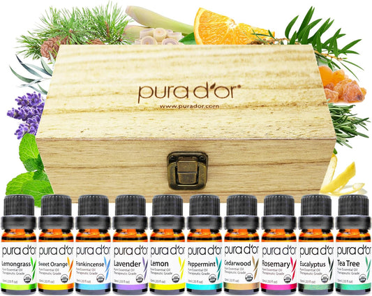 PURA D'OR Organic Perfect10 Essential Oils Aromatherapy Box Set