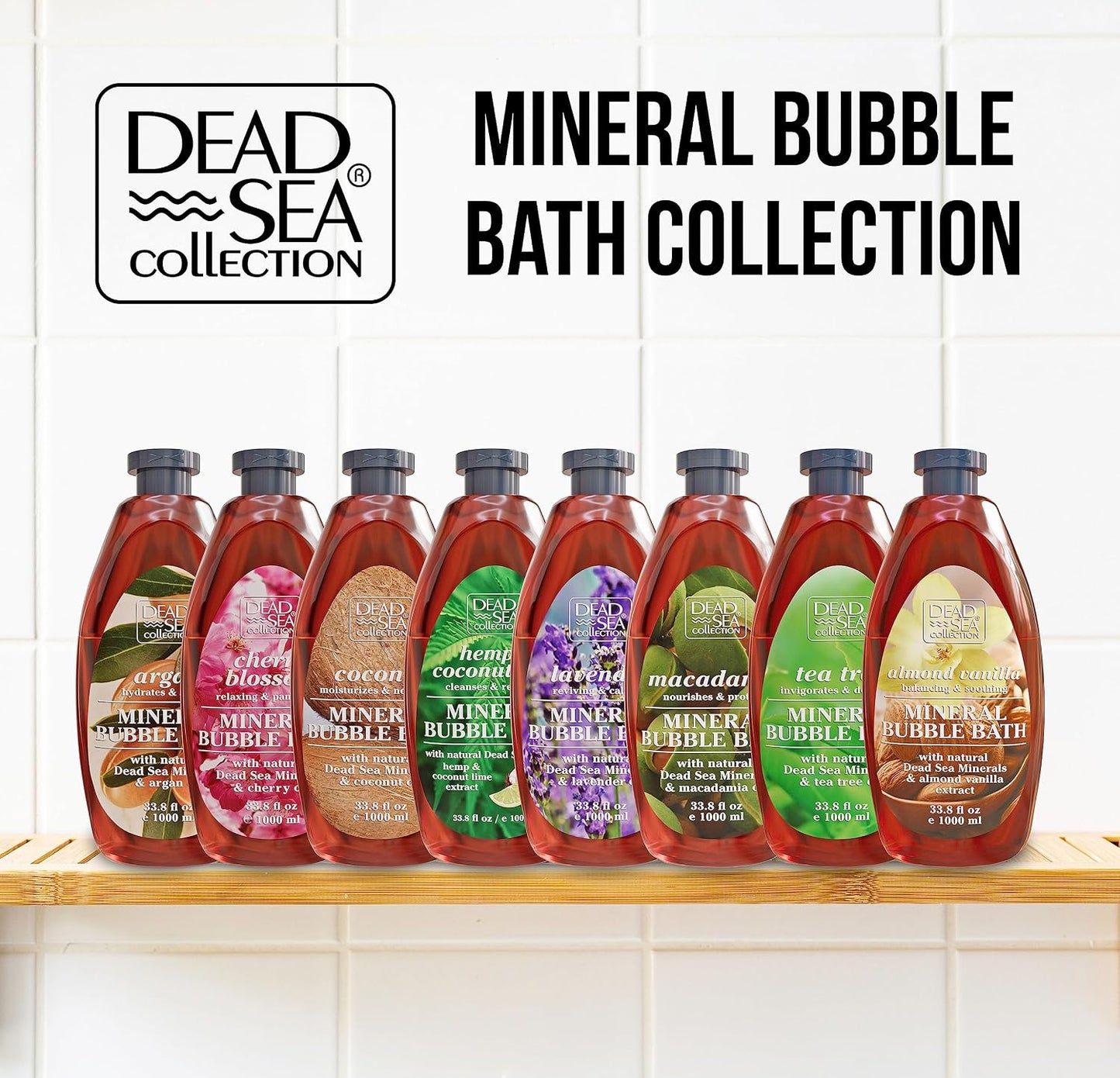 Dead Sea Collection Bubble Bath with Almond Vanilla for Women and Men - Sweet Almond Oil and Dead Sea Salt - Nourishing and Moisturizing Skin - Pack of 2 (67.6 fl.oz)