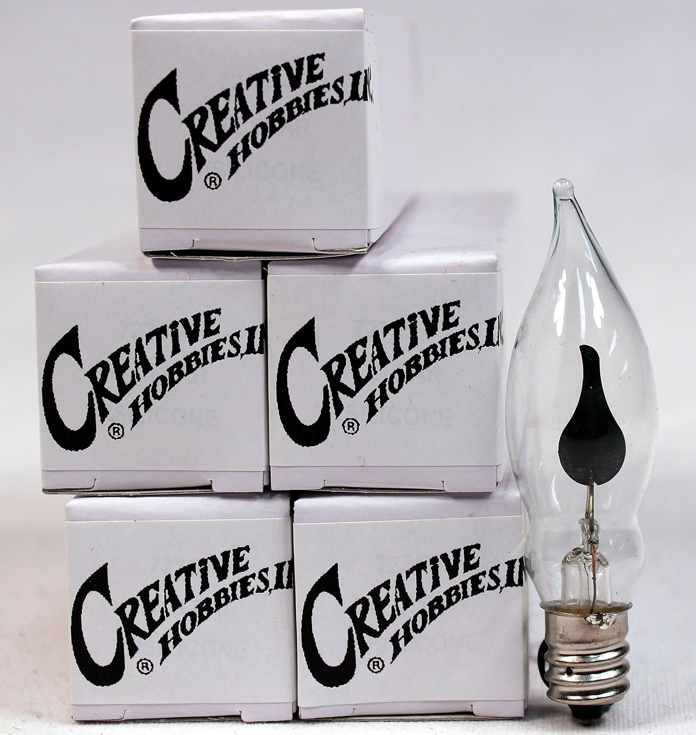 Creative Hobbies® A101 Flicker Flame Light Bulb - 3 Watt, 130 Volt, E12 Candelabra Base, Nickel Plated Base - Dances with a Flickering Orange Glow | 5 Pack