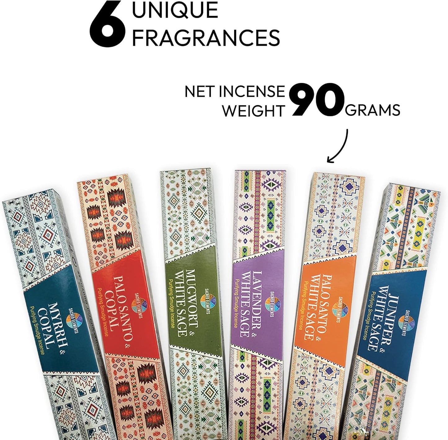 Cleansing Incense Sticks Variety Pack - 6 Masala Incenses - White Sage, Lavender, Myrrh, Copal Mexico & Palo Santo Incense Sticks | Inciensos para Sacar Malas Energias