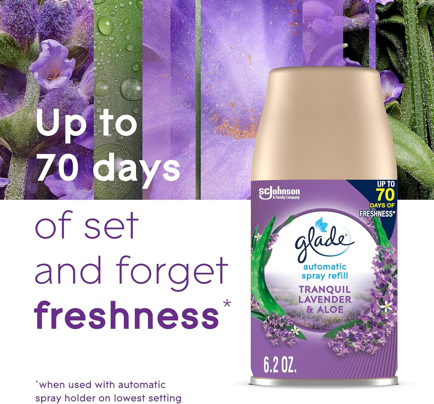 Glade Automatic Spray Refill, Air Freshener for Home and Bathroom, Tranquil Lavender & Aloe, 6.2 Oz, 3 Count