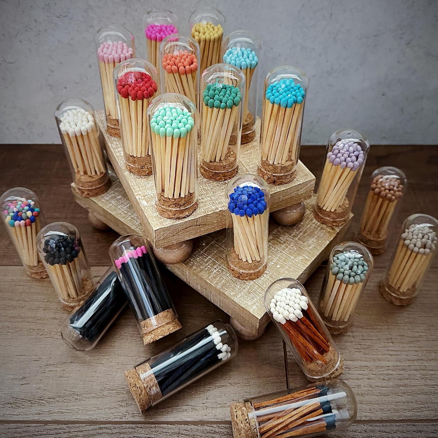 2" Espresso Matches in 3 Mini Cloche Jars + Striker Stickers Included | 100 Brown Stick Black Tip Decorative Matches with Glass Holders | Gifts, Home Decor, & Candle Accessories by Thankful Greetings