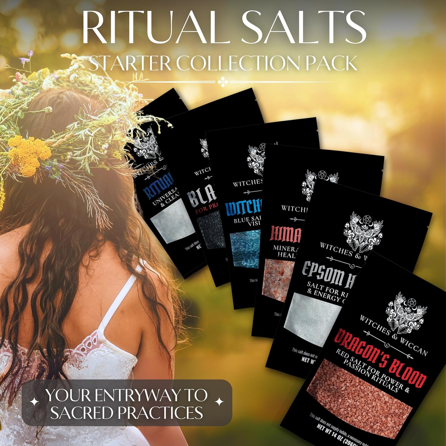 Epsom Salt for Healing, Relaxation & Energy Cleansing – Natural Magnesium-Rich Bath Salt Ideal for Meditation, Spellwork & Ritual Baths – 5 Oz Bag, Witches & Wiccan