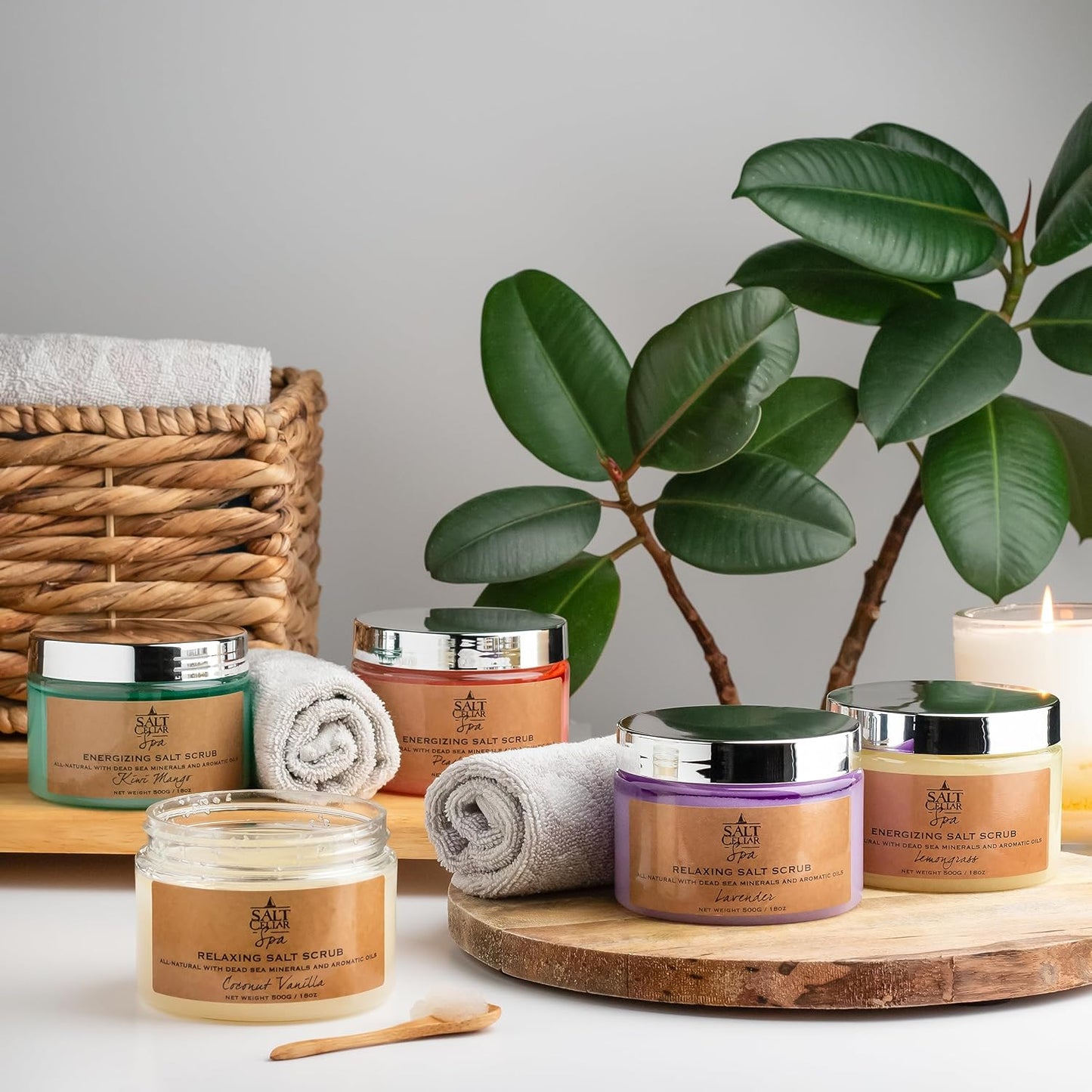 Salt Cellar Spa Skin Reviving Kiwi Mango Salt Scrub - Energize Your Skin with Dead Sea Minerals - Revive, Refresh, and Rejuvenate - Made in Israel, Cruelty-Free, 18 oz.