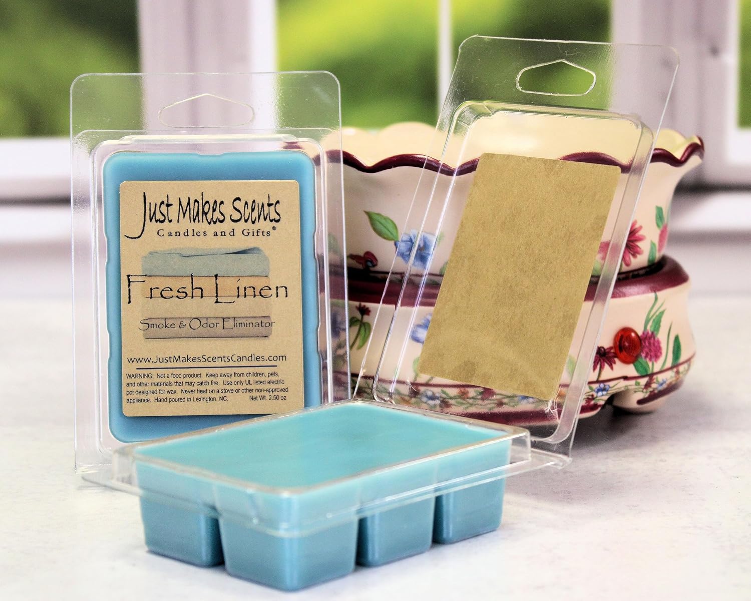 2 Pack - Fresh Linen Scented Smoke & Odor Eliminator Blended Soy Wax Melts | Neutralizes Cigarette, Food and Pet Odors | Hand Poured in The USA by Just Makes Scents