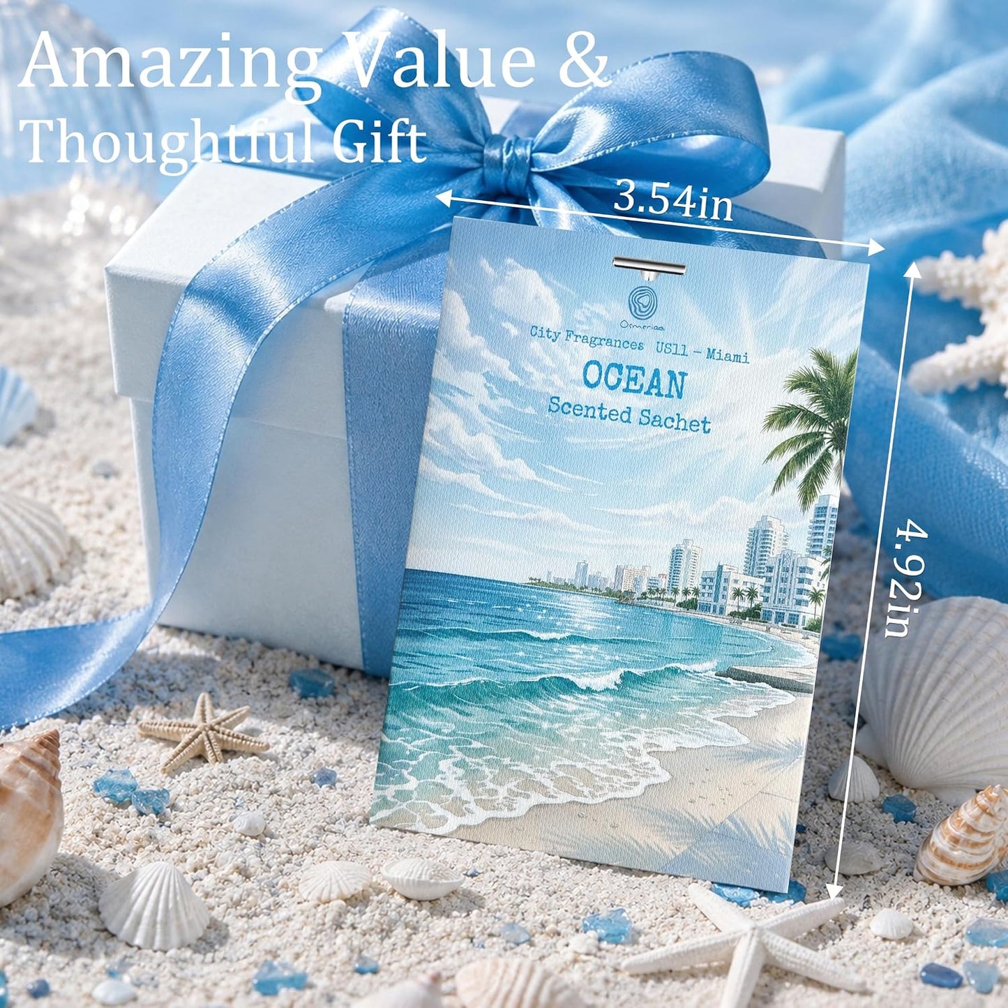 US11-Miami Ocean Scented Sachets for Drawers and Closets, Car Air Freshener Bags, Ocean Closet Freshener and Odor Eliminator for Wardrobe, Dresser, Car and Small Spaces 12 Pack